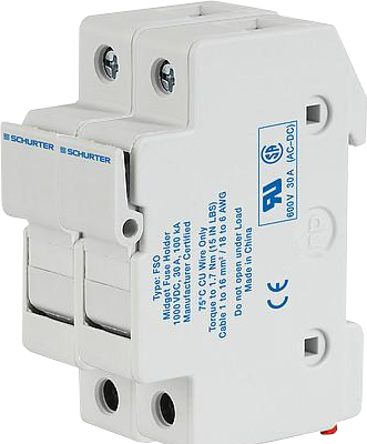 DIN Rail Mount Fuse Holder 2 Pole for 10.3x38mm Fuses - 1000VDC Solar PV Fuse Holder (ASO Series) - Ideal for Solar Panel Systems and Industrial Electrical Installations