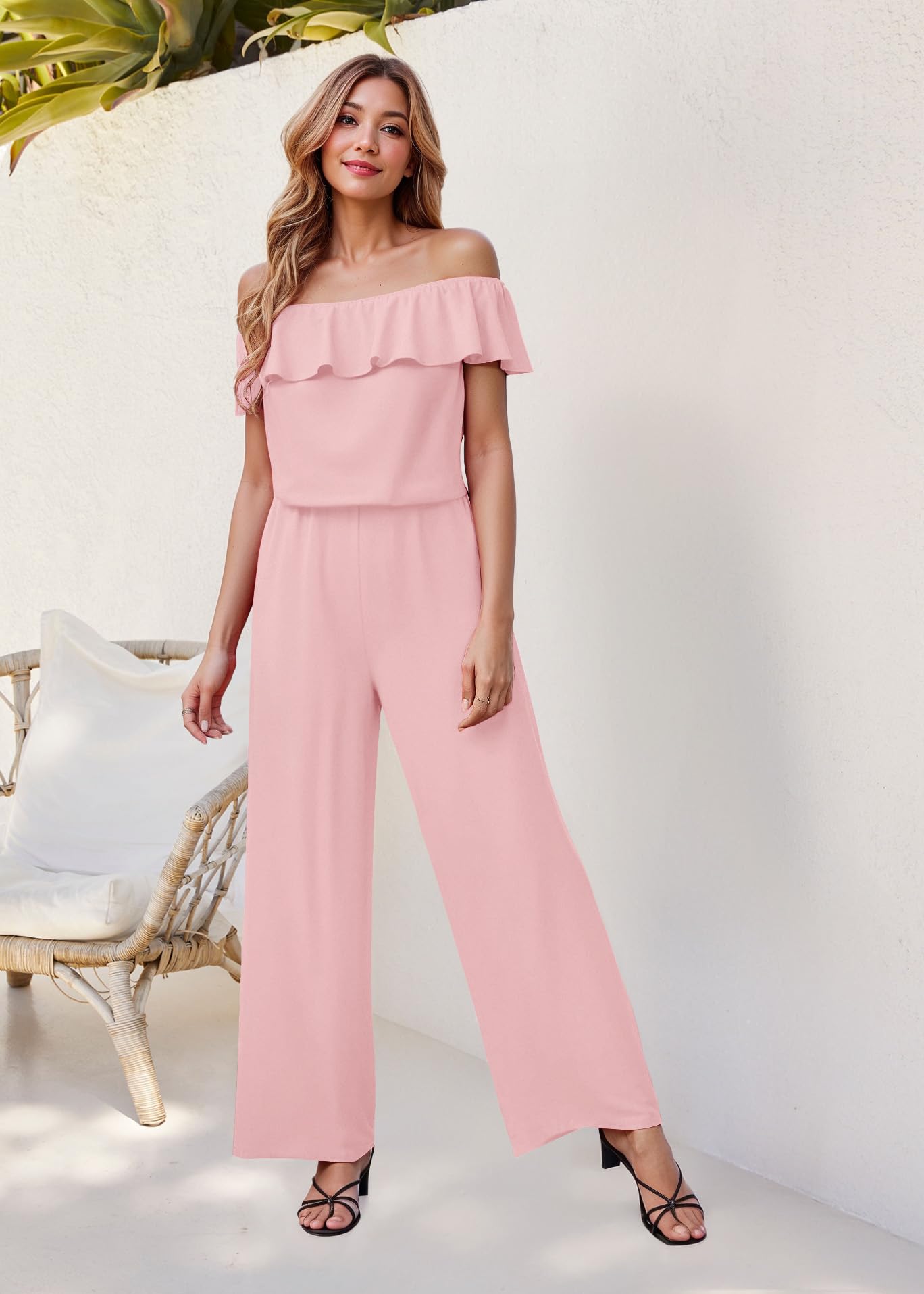 Women's Casual Off Shoulder High Waist Wide Leg Jumpsuit - Summer Romper with Pockets | Perfect for Beach, Vacation & Everyday Wear