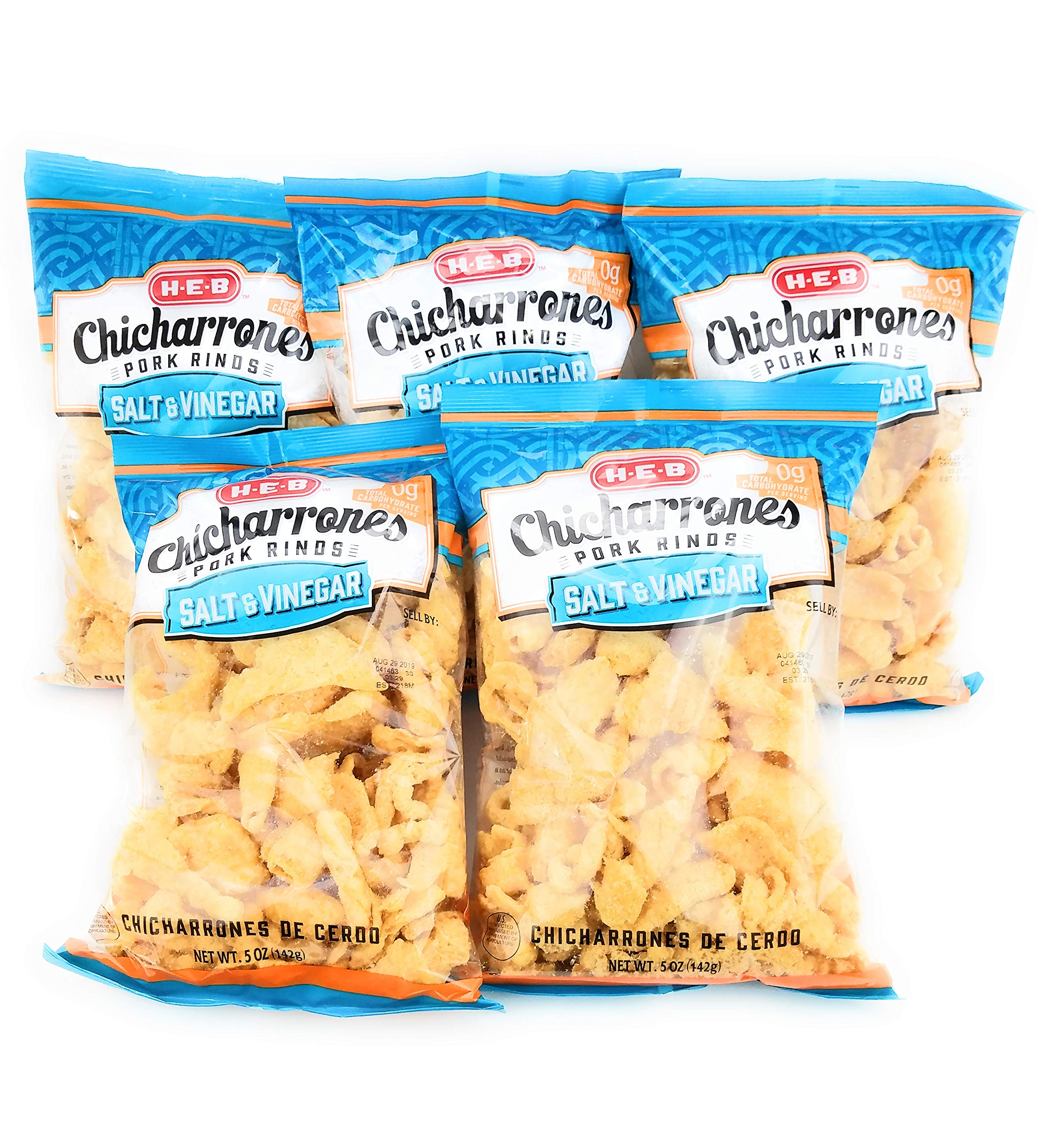 HEB Chicharrones Pork Rinds Salt & Vinegar - Keto, Low Carb Snacks (5 Pack) for On-the-Go & Parties