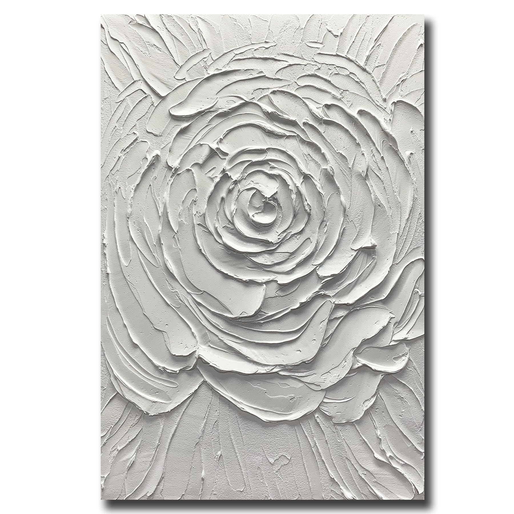 Yika Art Hand Painted Abstract Oil Painting on Canvas - Modern Thick Texture Wall Art Decor with White Flowers (30x45 inches) for Living Room, Bedroom & Office Decor