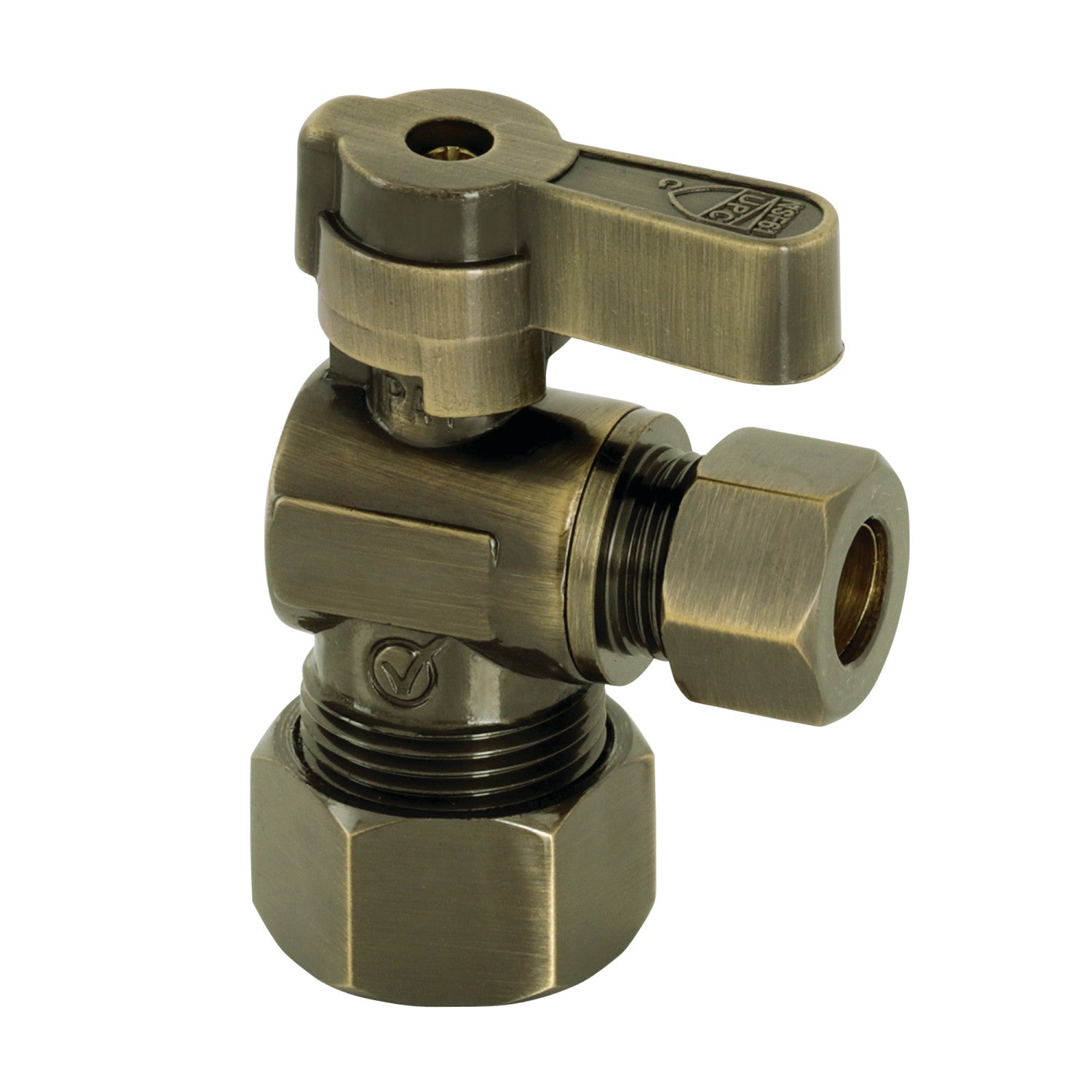 Baseline KF5330AB 5/8 Inch O.D. Comp x 3/8 Inch O.D. Comp Quarter Turn Angle Shut Off Valve, Antique Brass - Perfect for Plumbing, Gas Lines & Appliance Connections