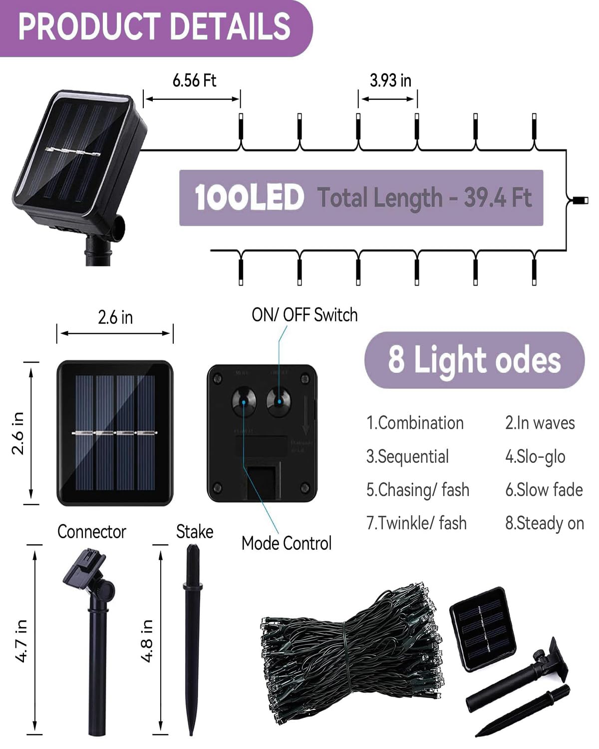 Orange & Purple Solar Halloween Lights - Waterproof Outdoor Decor with 8 Lighting Modes for Party, Patio, Garden, Tree & Yard - Perfect for Spooky Halloween Nights & Outdoor Gatherings