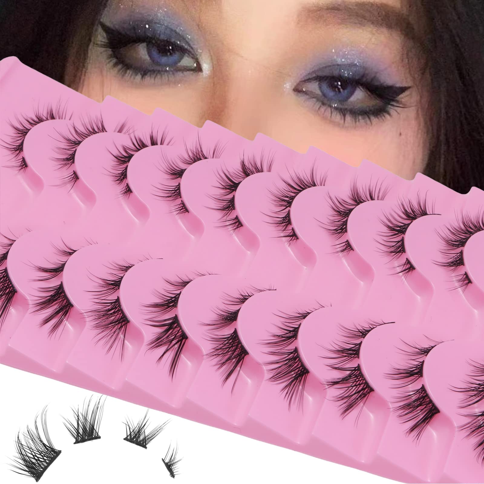 10 Pairs Outopen Cluster Lashes - Natural Look Manga Eyelash Clusters, C Curl Wispy Individual Lashes for DIY Cat Eye Extensions (A01-205) | Perfect for Daily Wear, Special Occasions & Manga Cosplay Looks