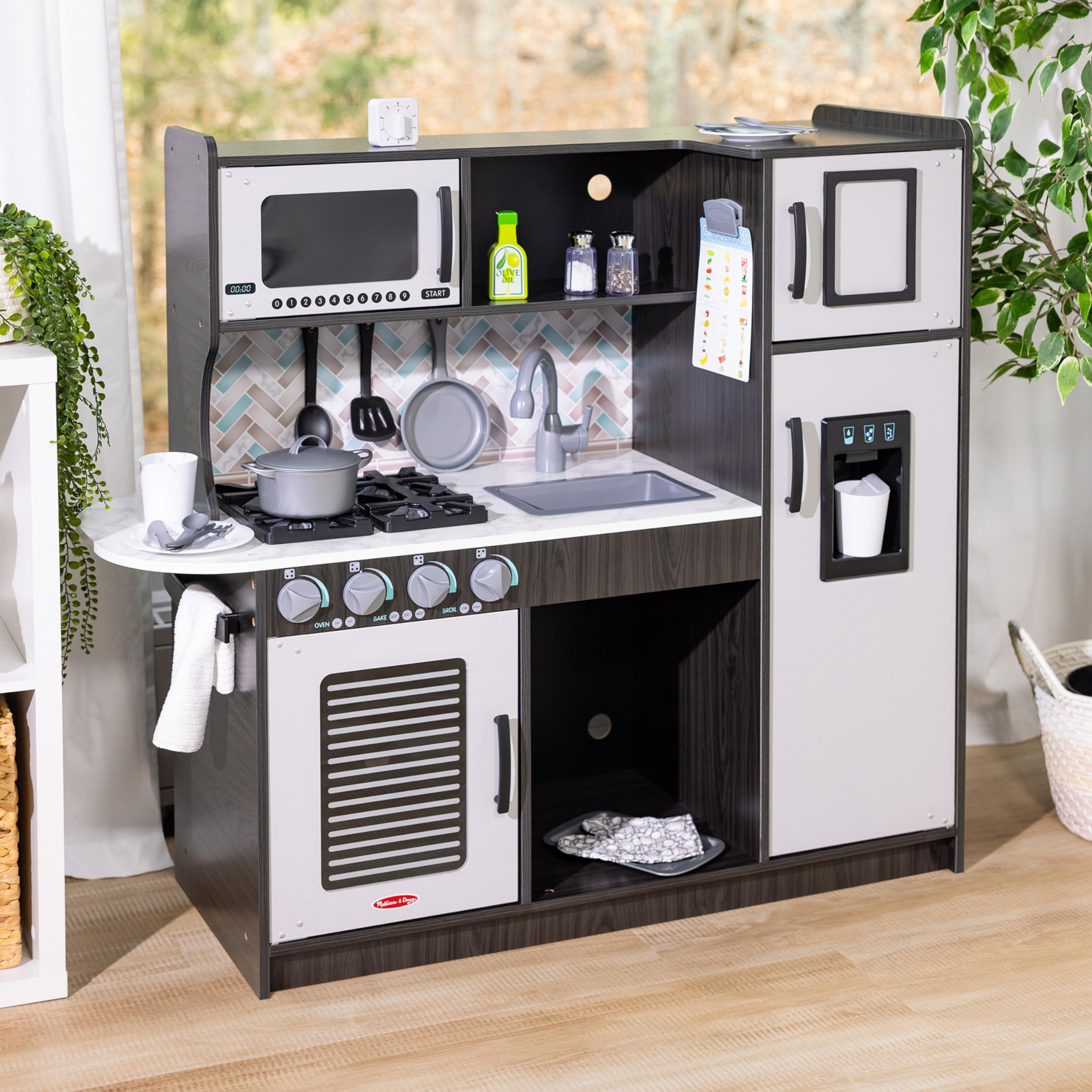 Melissa & Doug Wooden Chef’s Pretend Play Toy Kitchen Set with Ice Cube Dispenser - Charcoal Gray - Kids Play Kitchen for Toddlers Ages 3+ - Perfect for Imaginative Play, Role-Playing & Early Learning Development