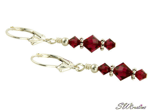 Swarovski Ruby Crystal Beaded Earrings for Women - Elegant Dangle Drop Earrings for Parties, Weddings & Special Occasions