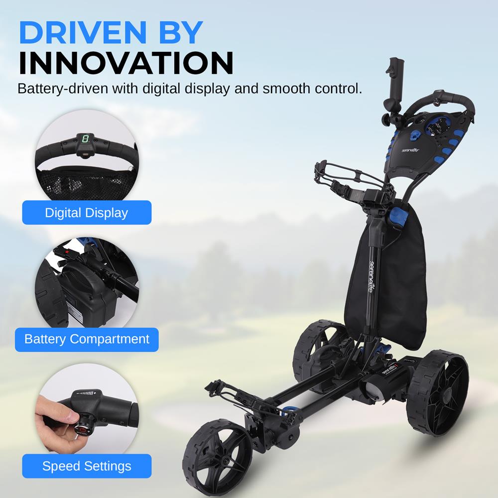 3 Wheel Electric Golf Push Cart - Lightweight & Foldable Golf Trolley for Men & Women - Perfect for Golf Courses, Driving Range & Outdoor Practice