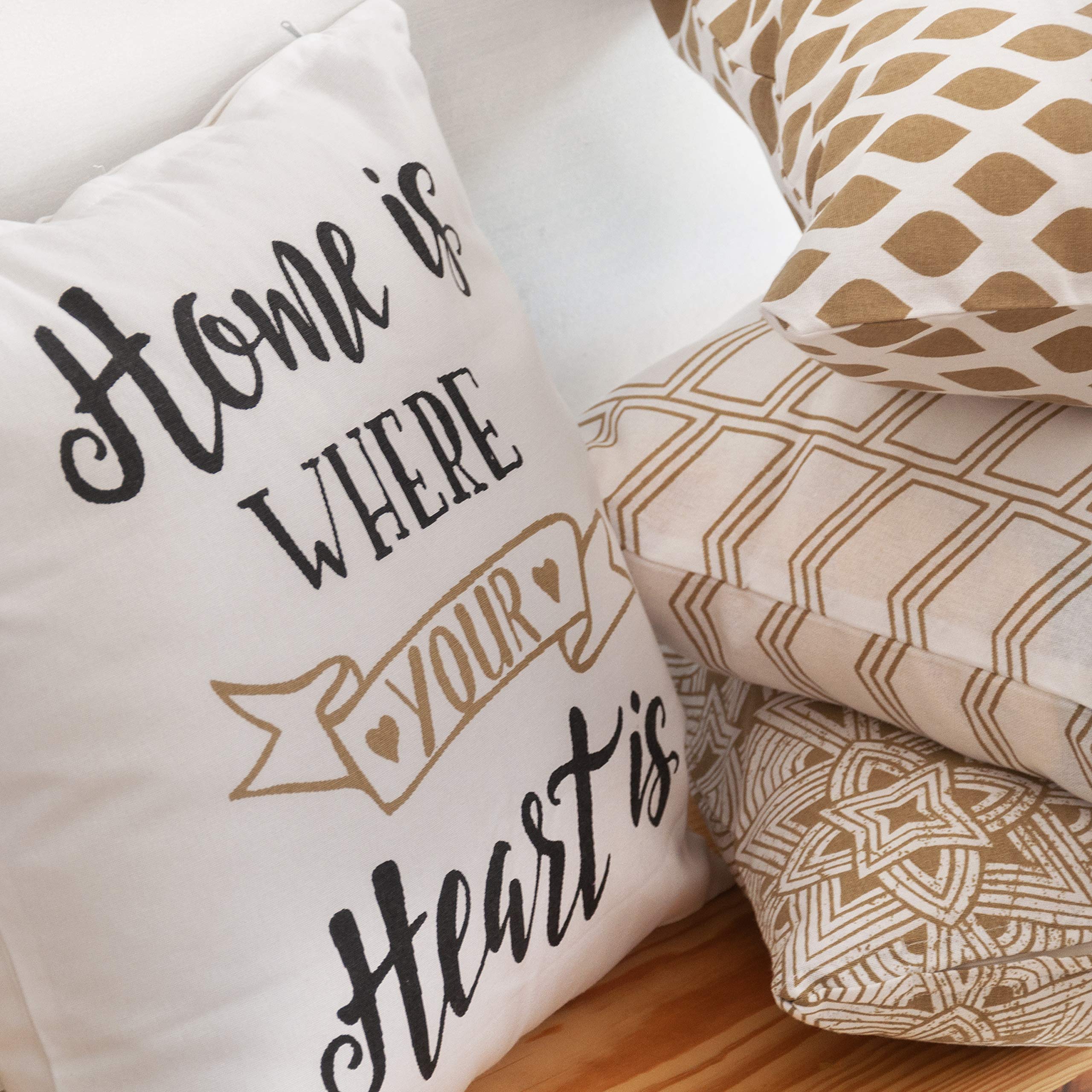 18x18 Inch Decorative Pillow Covers with Zipper - 4-Pack Soft Throw Pillowcases for Sofa, Bed & Couch - Easy to Clean Home Decor Accent Pillows (Home Heart Design) - Perfect for Living Room, Bedroom & Dorm Styling
