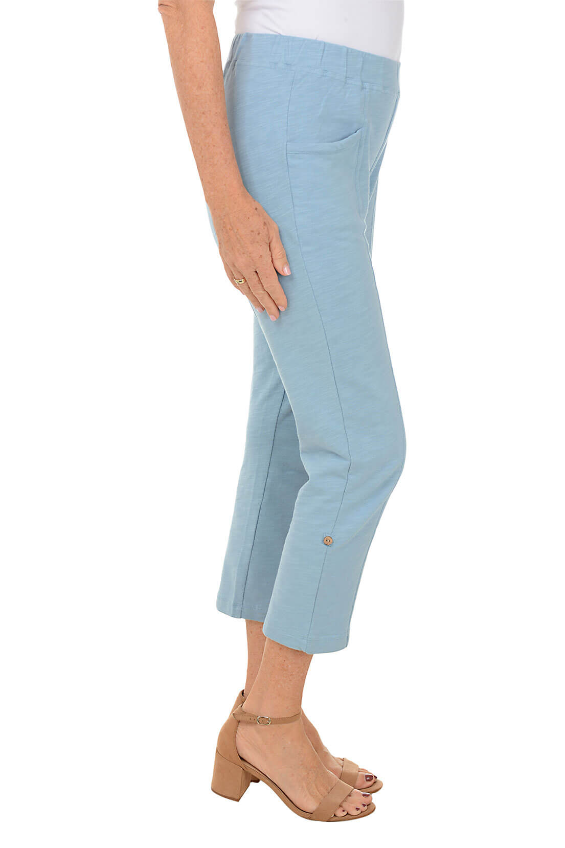 French Terry Roll Tab Relaxed Ankle Pants for Women - Soft Lounge Pants with Elastic Waistband - Comfortable Casual Wear for Home, Yoga & Travel