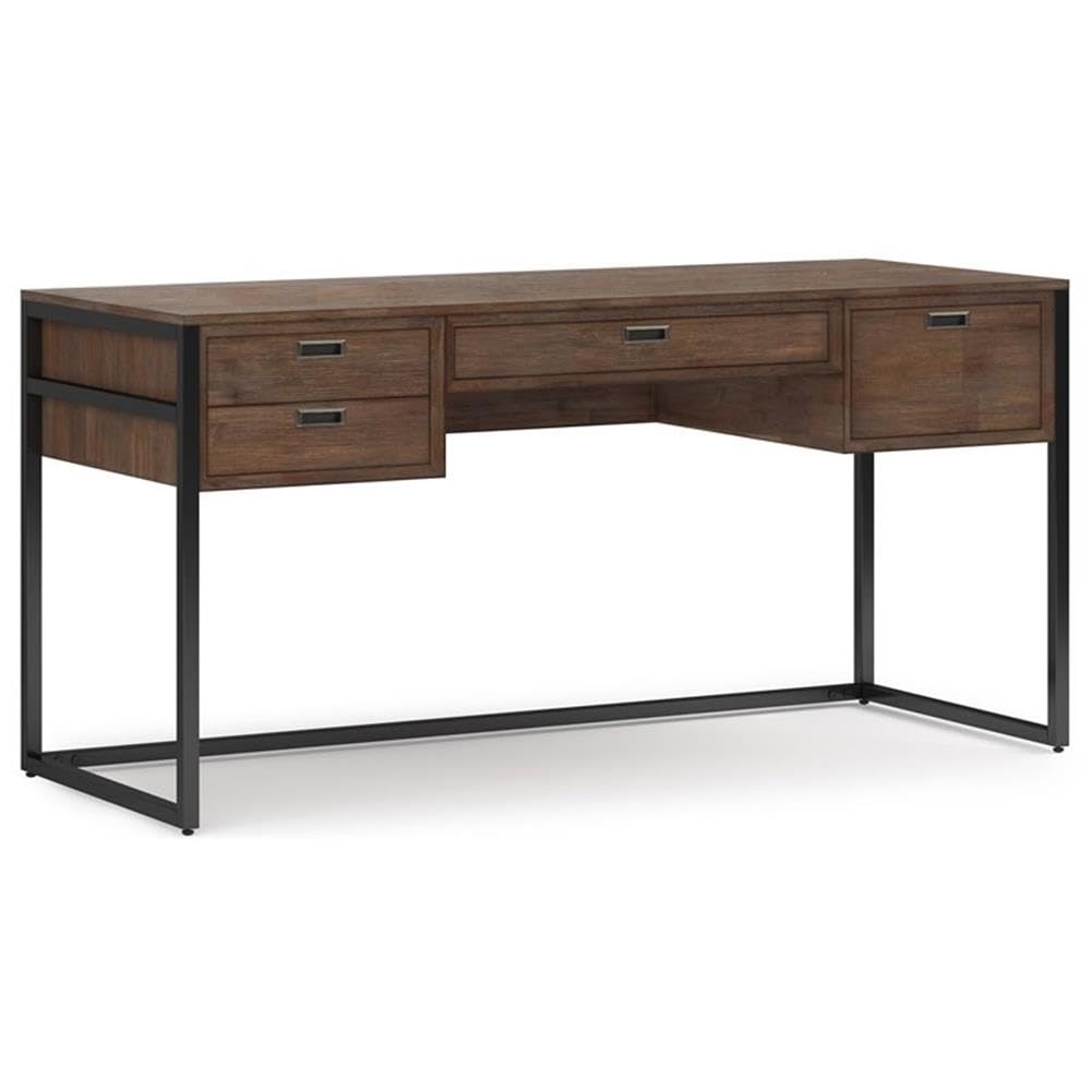 Allora 60-Inch Wide Modern Solid Wood Desk in Rustic Natural Aged Brown Finish - Perfect for Home Office, Study Room & Workspace