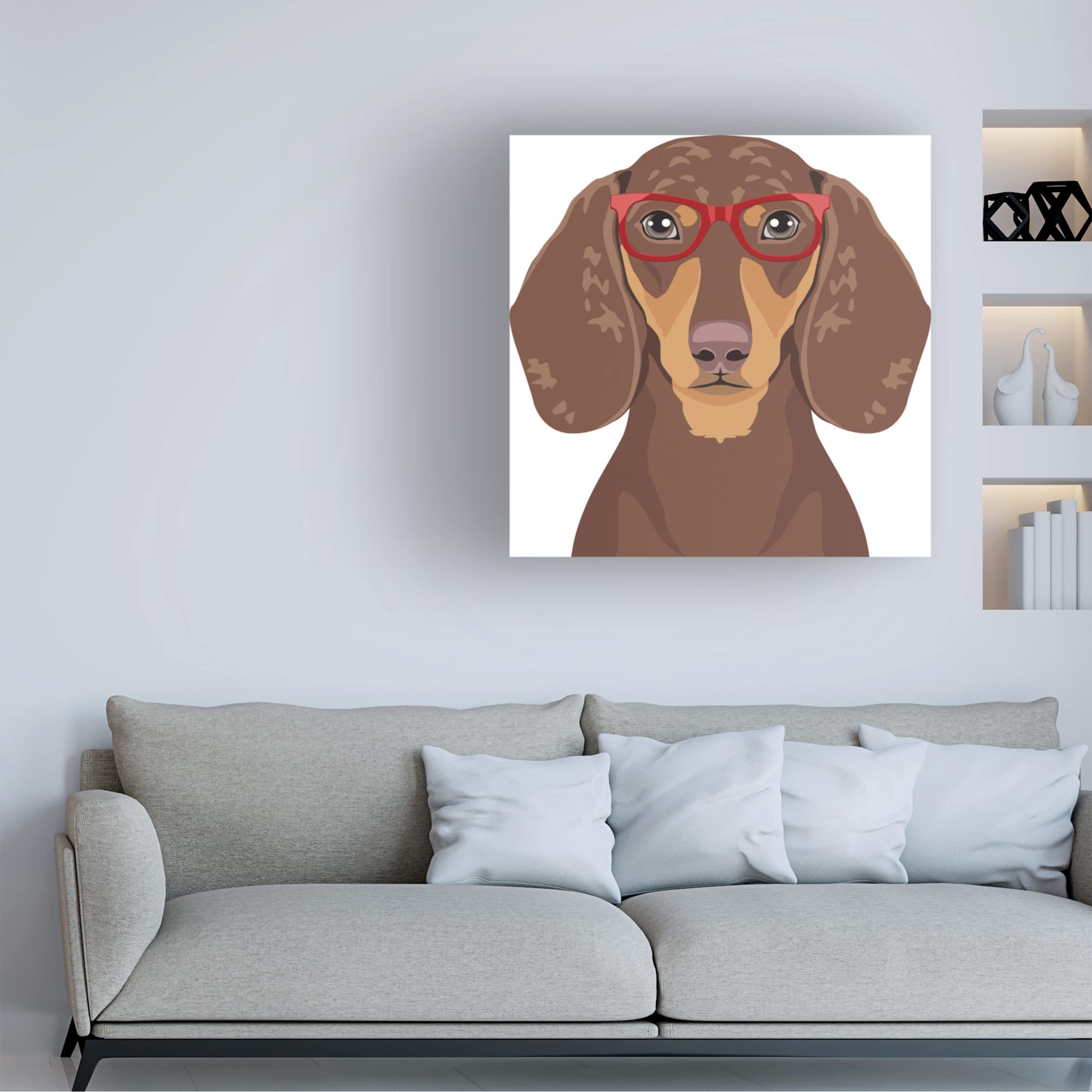 Trademark Fine Art 'Dachshund Wearing Hipster Glasses 4' Canvas Wall Art - Funny Dog Painting for Living Room, Bedroom & Office Decor