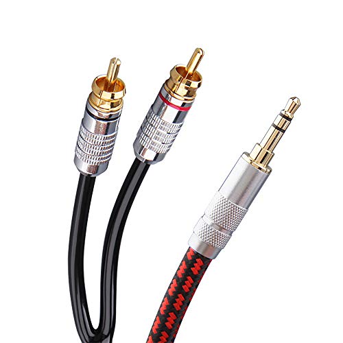 Primeda Audiophile Audio Cable Stereo 3.5mm Male to 2 RCA Male Red - High-Quality 6ft Cable for Smartphone, MP3, CD, Tablets, Speakers, Home Theater, HDTV - Perfect for Gaming, Music, and Home Entertainment
