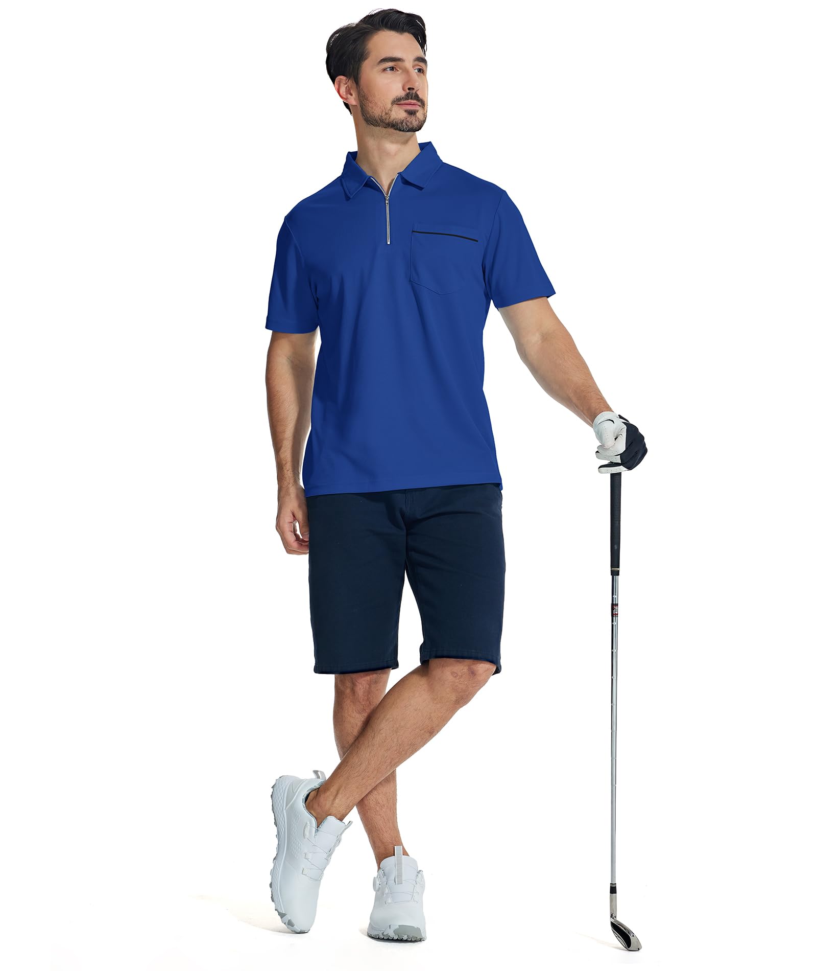 Men's Lightweight Short Sleeve Polo Shirt with Quarter Zip & Pocket - Classic Casual Golf Shirt for Men - Perfect for Golf, Work, and Everyday Wear