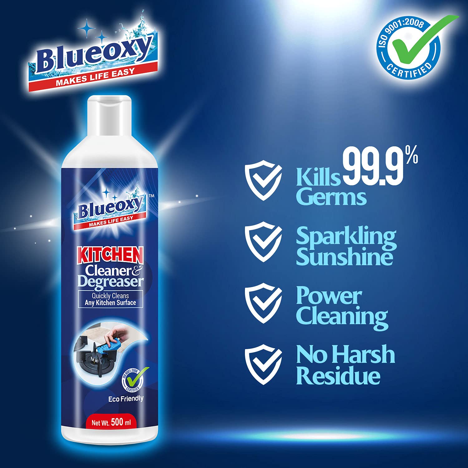 BLUEOXY High-Performance Kitchen Cleaner & Degreaser - Powerful Oil Stain Remover for Stove, Chimney & Glass Cooktops | Eco-Friendly Formula | 500ml (1 Pack) - Perfect for Deep Cleaning Greasy Kitchen Surfaces & Appliances