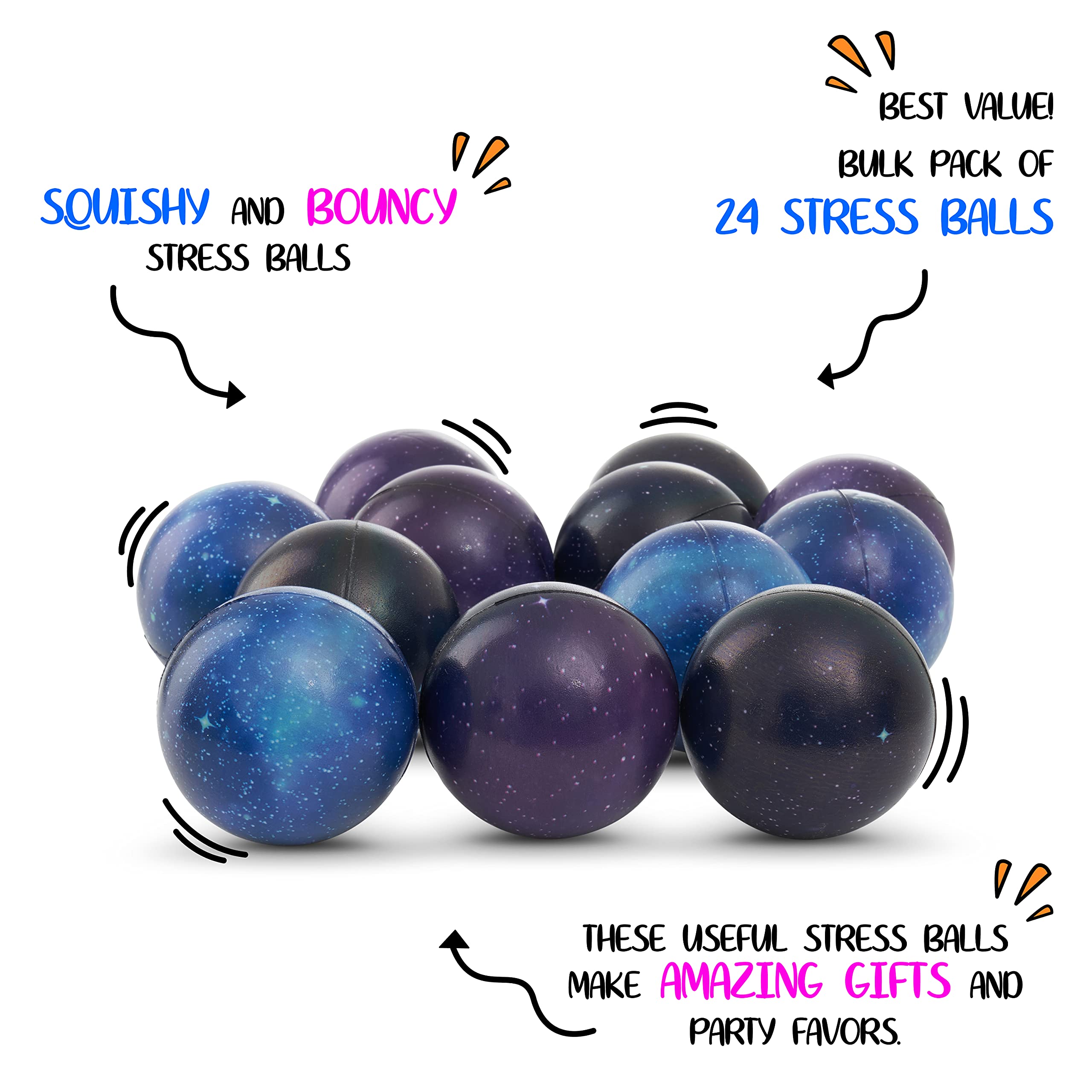 12 Pack Galaxy Stress Balls for Adults & Kids - 2.5