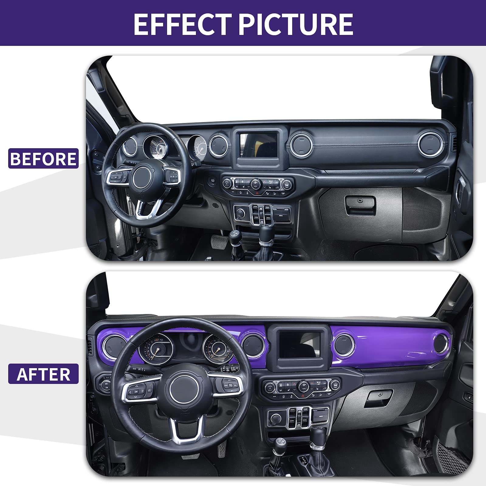 2018-2023 Jeep Wrangler JL JLU & Gladiator JT Dashboard Decorative Panel Cover Kit - Purple Center Console Trim Accessories for Interior Customization | Perfect for Off-Roading & Daily Driving