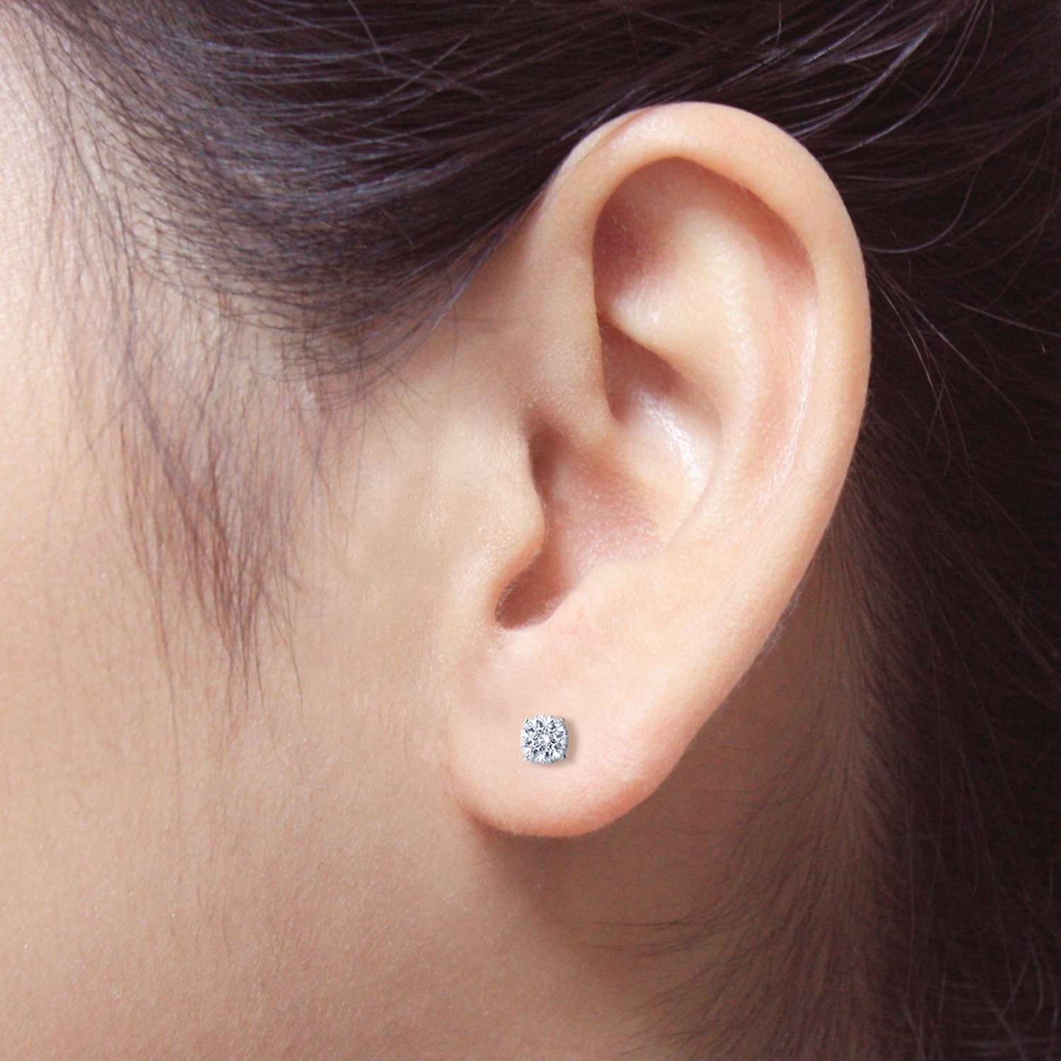Platinum 4-Prong Basket Round Diamond Stud Earrings (1/6-2 ct, O-Color, I2-I3 Clarity) Push Back Closure - Perfect for Weddings, Anniversaries & Special Occasions