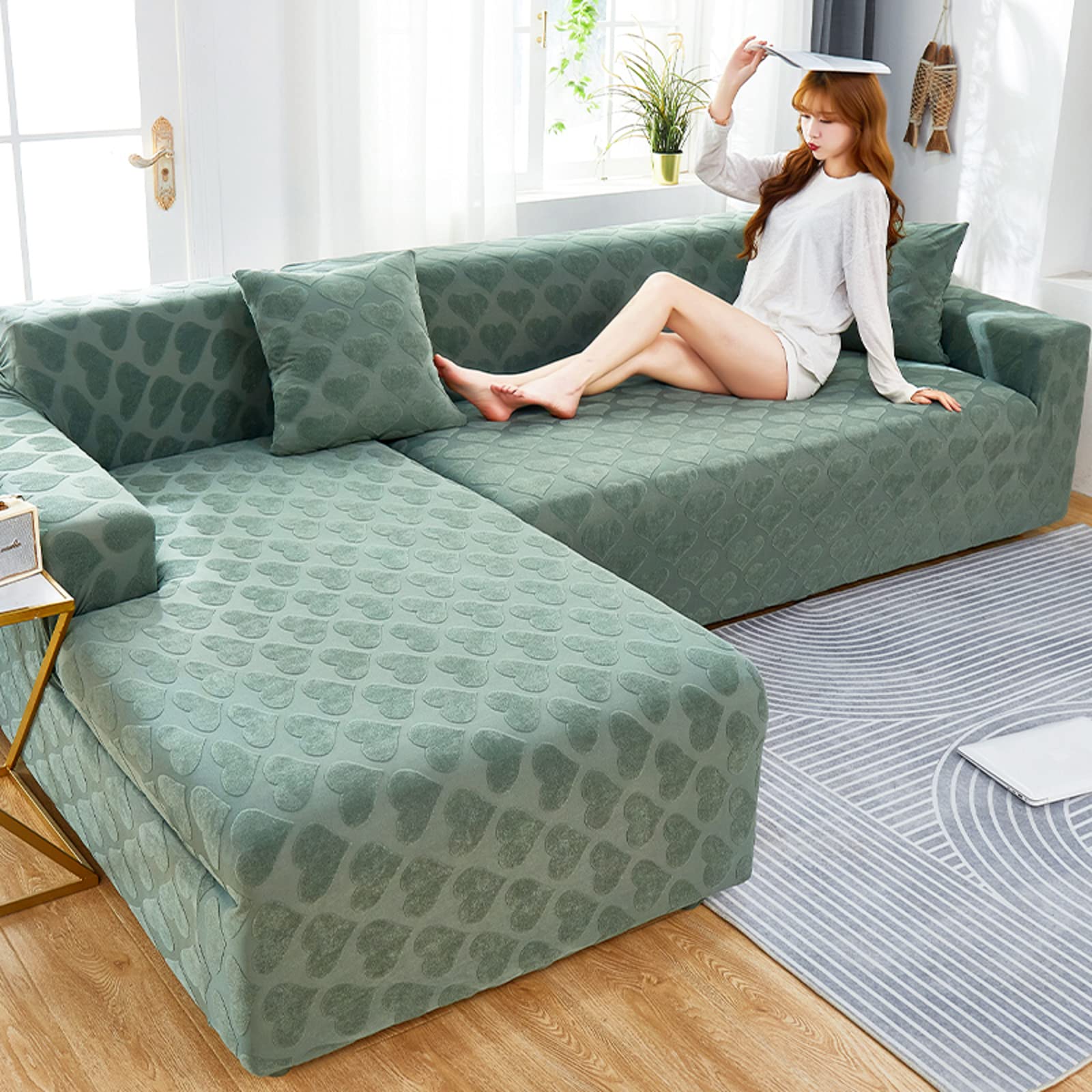 Washable Jacquard Solid Color Sofa Slipcover - Furniture Protector for Pets, Kids & Home Use - Multi-Size Couch Cover (Fits 74-90in 3-Seater Sofa) - Perfect for Living Room, Family Gatherings & Pet-Friendly Homes
