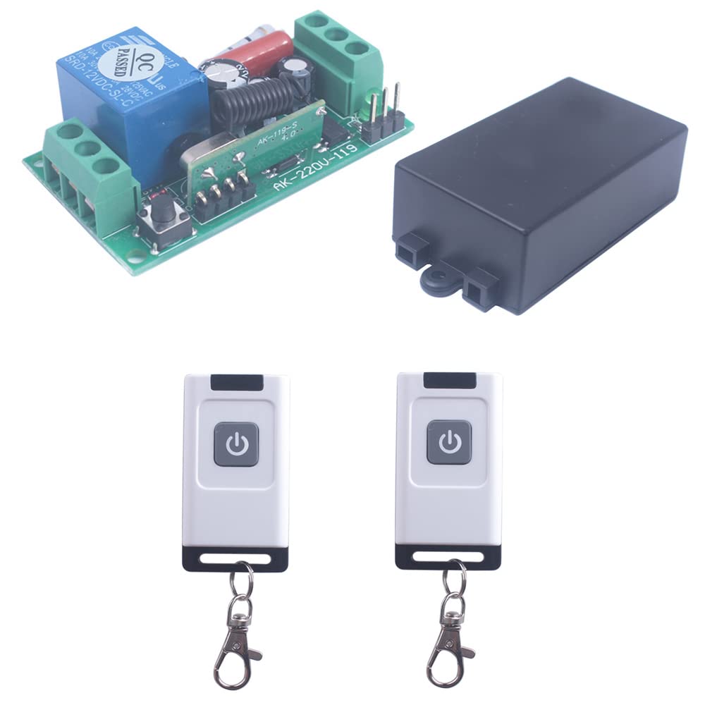 110V Wireless Light Switch Kit - 433MHz Remote Control for Indoor/Outdoor Lights, Lamps & Fans with Free Receiver Relay (2 Controllers + 1 Receiver) | Easy ON/OFF Operation & Learn Code Function | Perfect for Home, Office, Garage & Patio Lighting Control