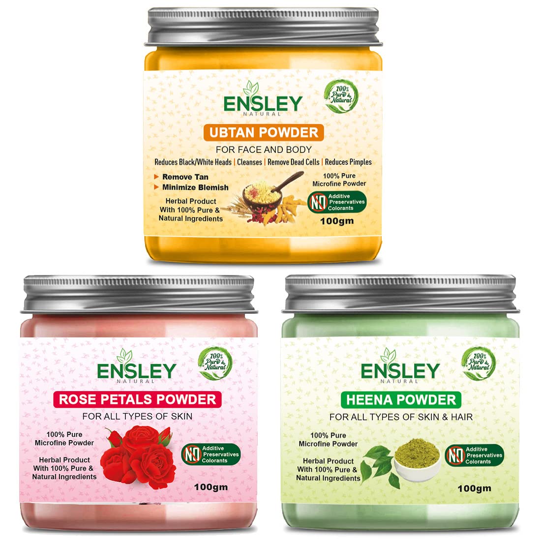 Ensley Natural 100% Ubtan & Rose Henna Face Scrub - Deep Cleansing, Exfoliating & Detoxifying Treatment for Brighter, Whiter Skin (300g Pack of 3, 100g Each) | Gentle Facial Care for Men & Women | Perfect for Daily Skincare Routine & Spa Treatments