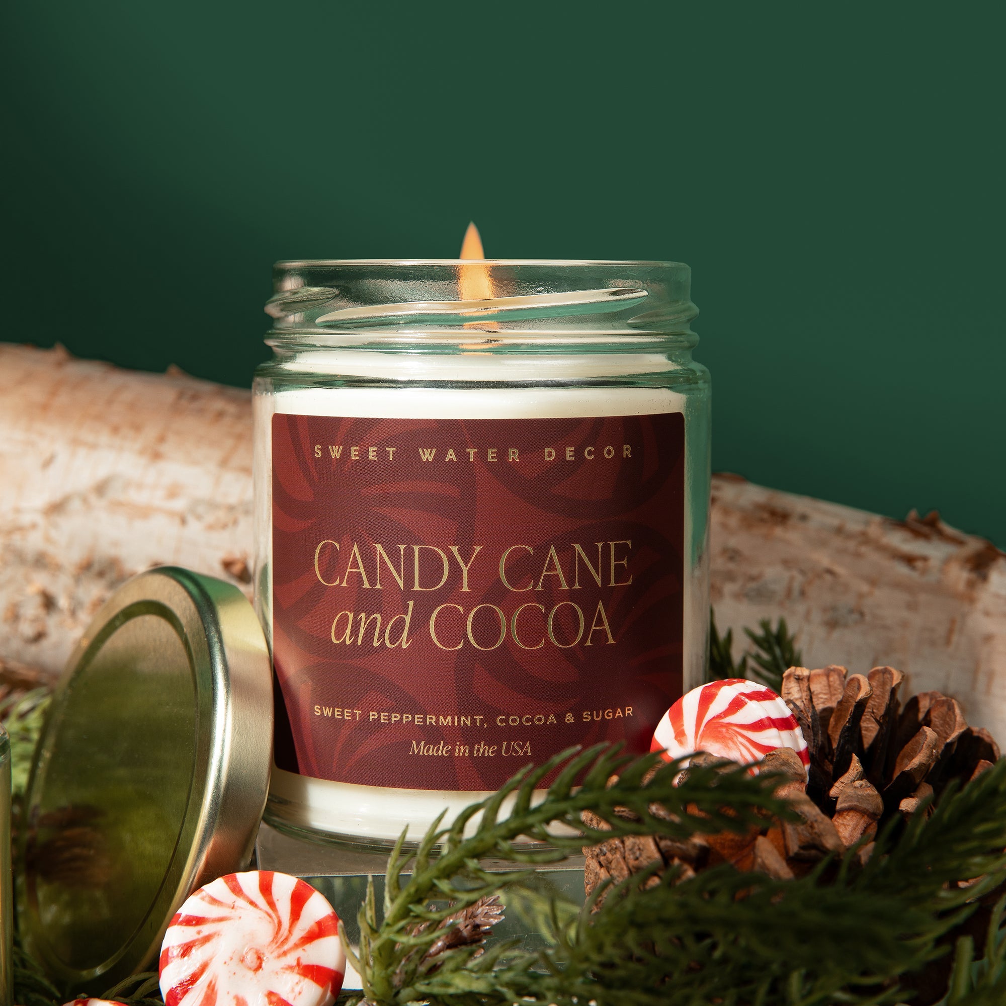 Premium Candy Cane & Cocoa Scented Clear Jar Candle - 12oz Holiday Home Fragrance for Christmas Decor, Cozy Evenings & Gift Giving