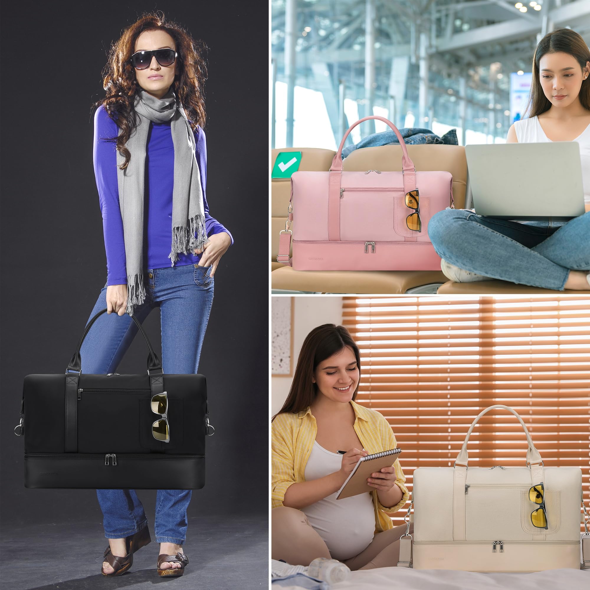 Stylish Weekender Bag for Women - Large Capacity Travel Overnight Bag with Shoe Compartment | Perfect for Weekend Getaways, Gym Trips & Business Travel