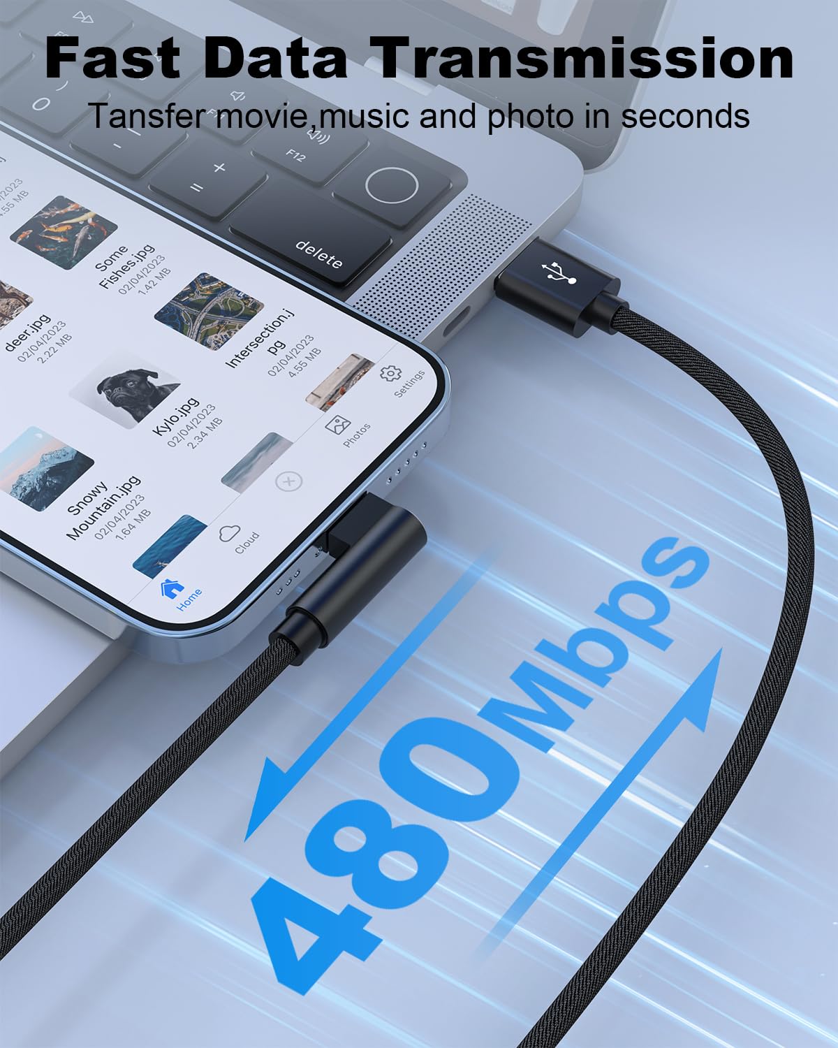 Quanlex 5M MFi Certified 90 Degree Lightning Cable - Fast Charging iPhone Charger with Nylon Braided USB Cable for iPhone 14/13/12/11 Pro Max/XS/XR/X/8/7/6 Plus/5/SE - Perfect for Home, Office & Travel Charging