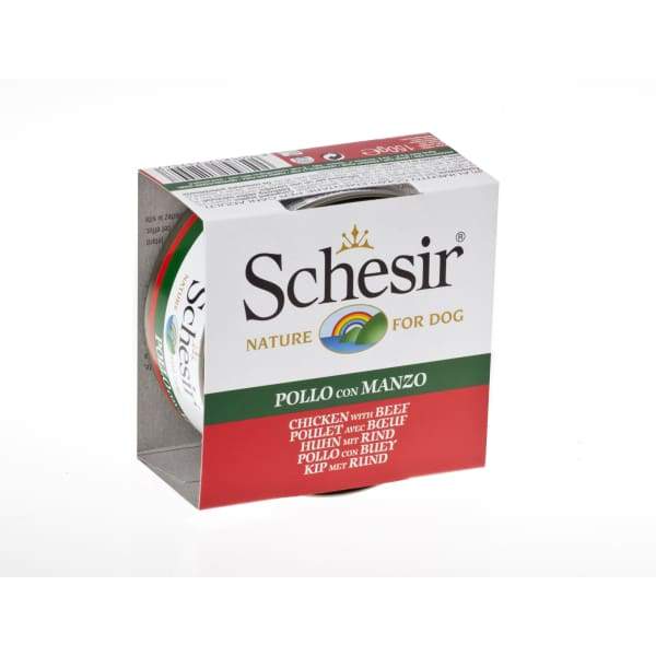 Schesir Chicken Fillet with Beef Jelly Canned Dog Food 150g - Grain-Free, High-Protein Wet Food for Small & Medium Dogs - Perfect for Mealtime, Training Treats, or Travel Snacks