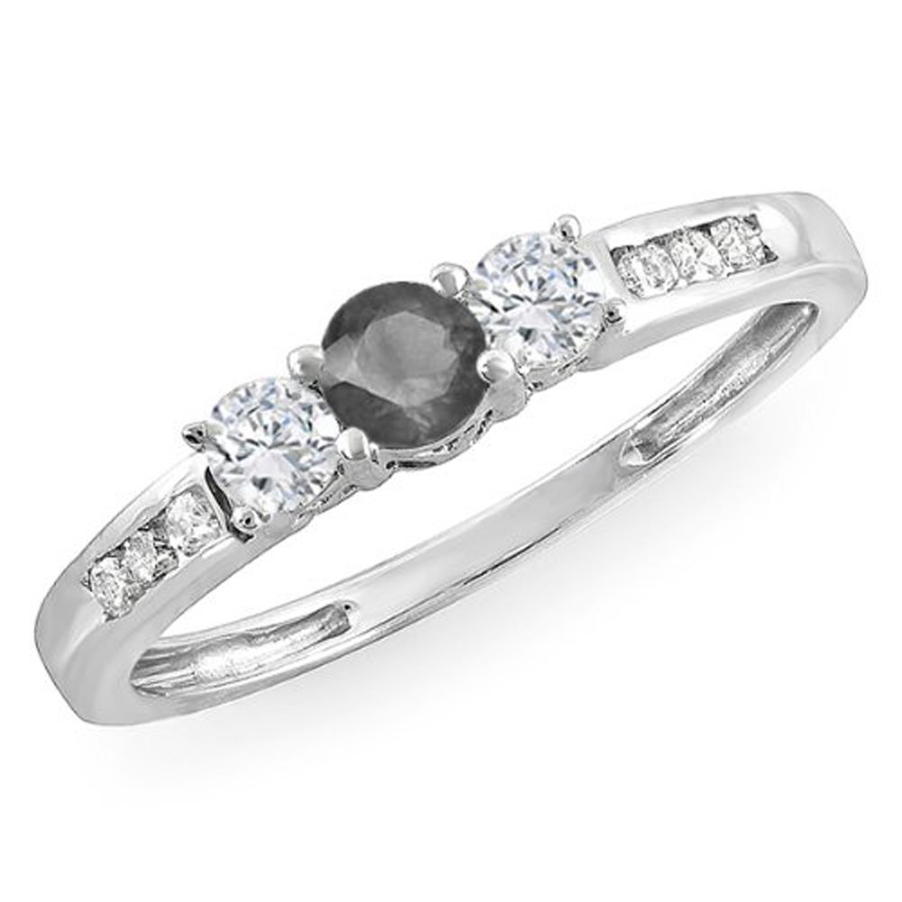 Dazzlingrock 14k Solid White Gold 0.35 Carat Round Black & White Diamond Three-Stone Engagement Ring for Women - Perfect for Bridal, Wedding & Anniversary Gifts