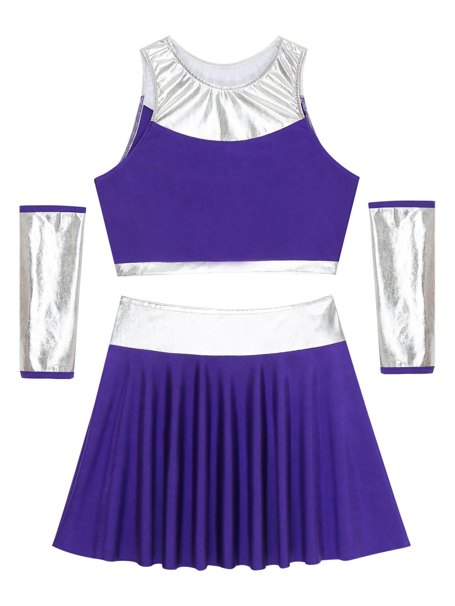 Ocealan Women's Halloween Cheerleading Dance Costume Set - Sexy Crop Top with Skirt & Gloves for Theme Party, Cosplay, Dance Performance & Halloween Dress Up