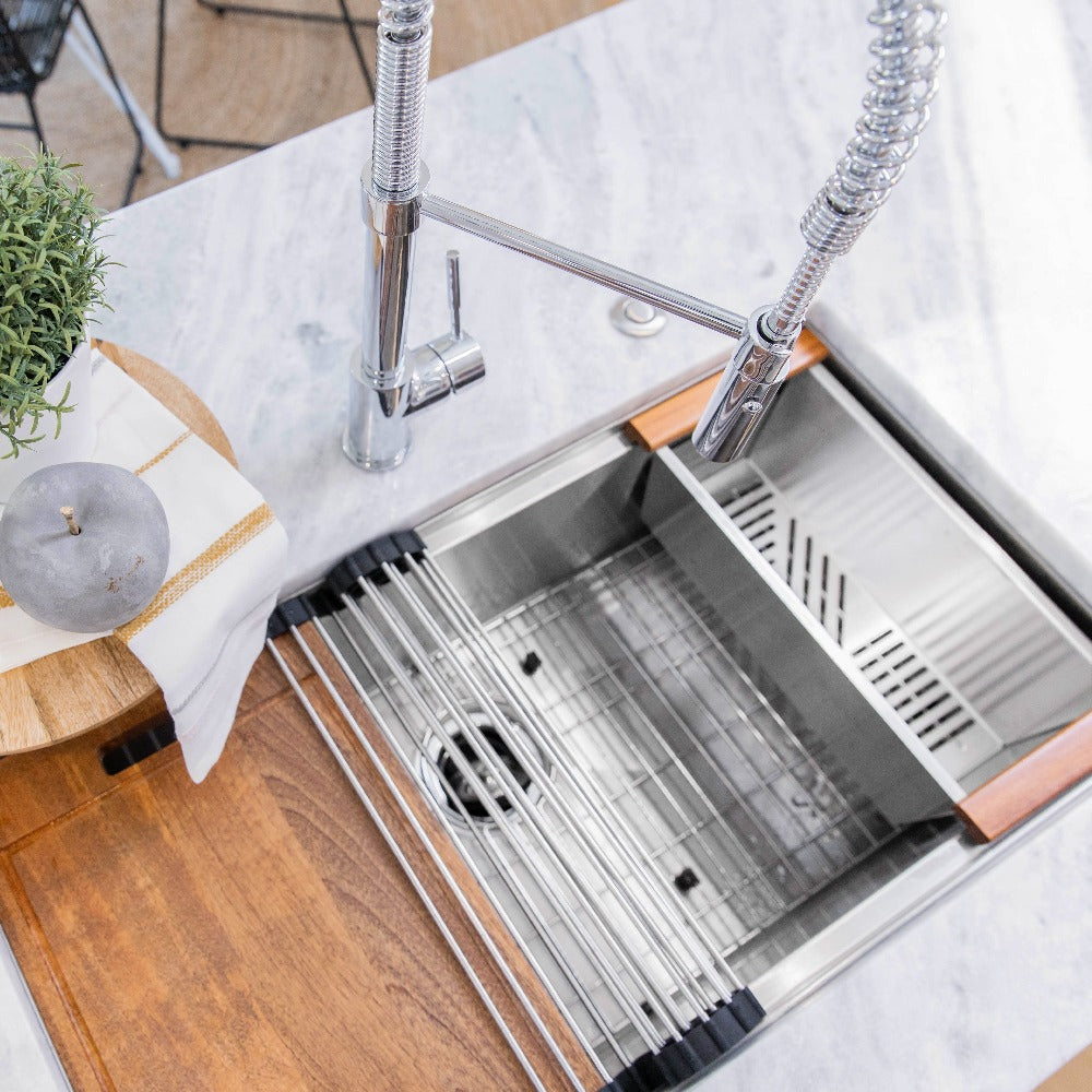 ZLINE Garmisch 33-inch Undermount Single Bowl Stainless Steel Kitchen Sink with Bottom Grid & Accessories (SLS 33) - Perfect for Modern Kitchens, Restaurant Prep & Heavy-Duty Cooking