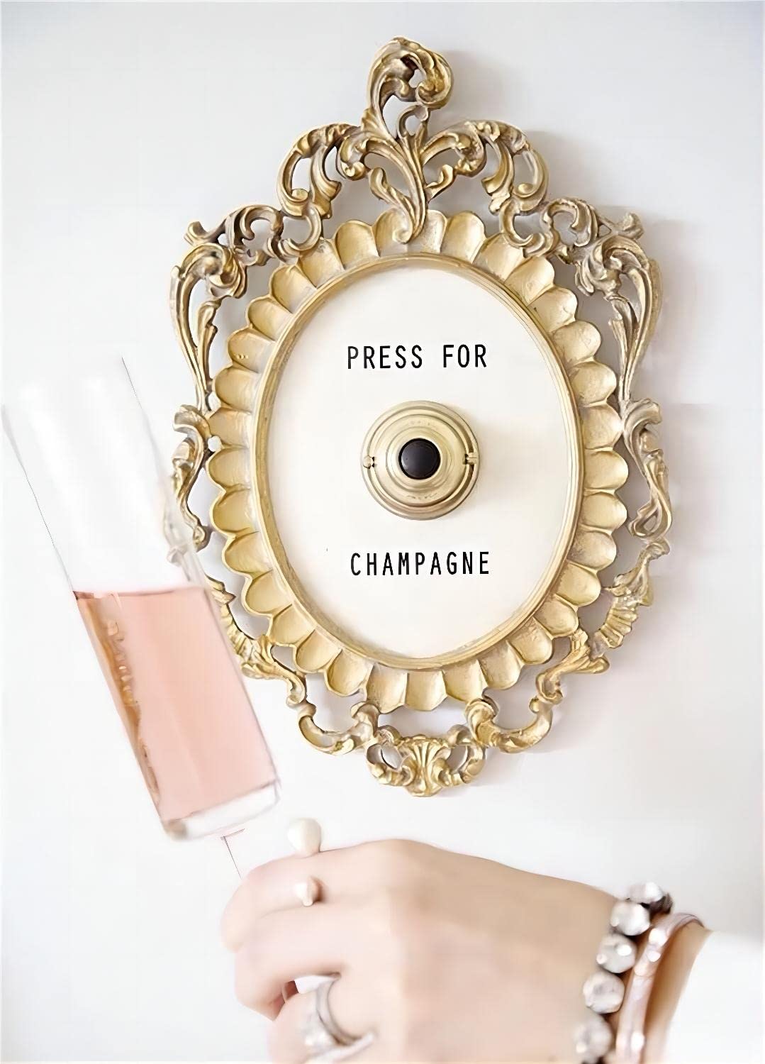 Press for Champagne Button - Mini Champagne Doorbell Ring, Champagne Themed Wall Decor Plaque - Perfect Gift for Parties, Christmas, Home, Bedroom & Hotel Decorations | Great for Celebrations, Weddings & Home Bars
