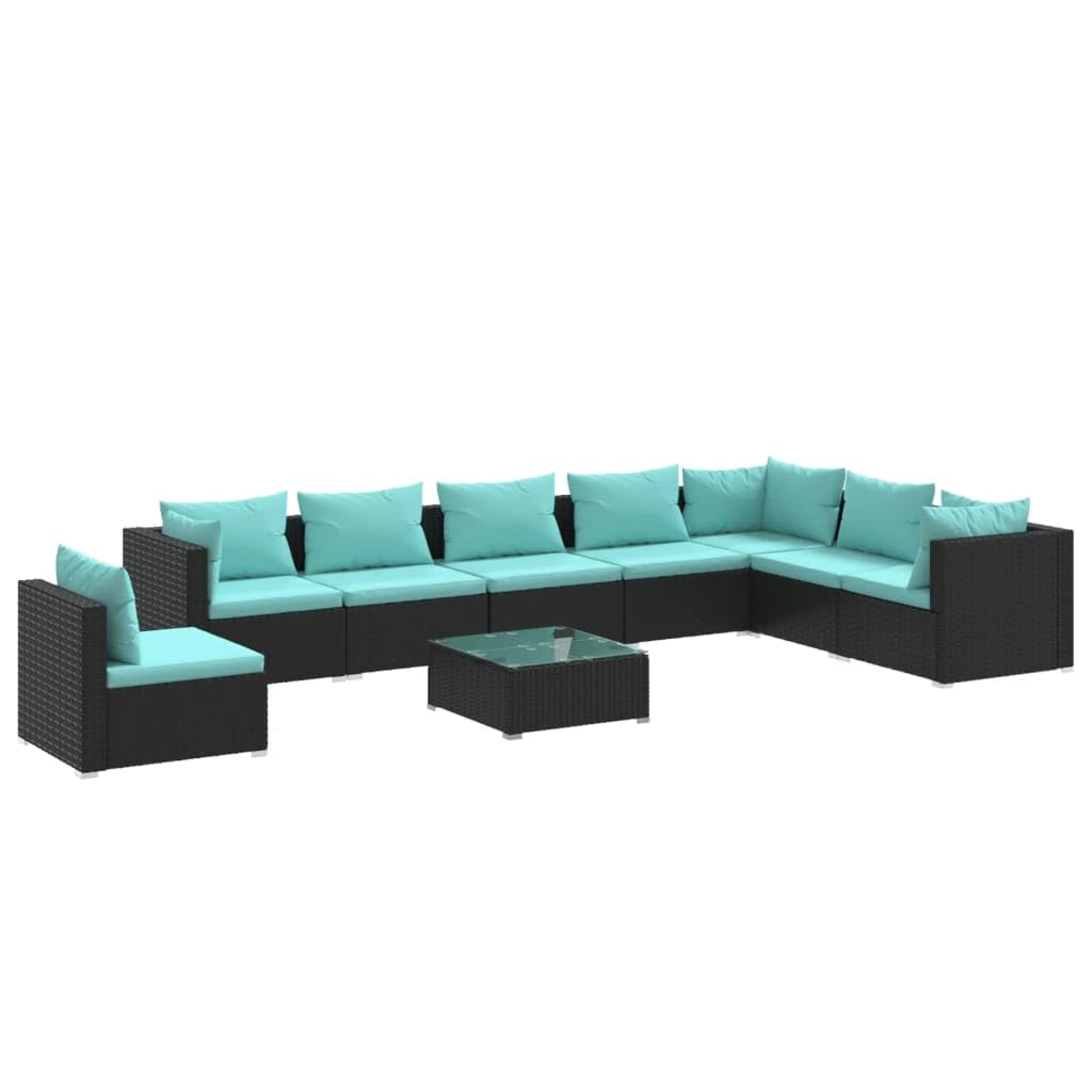 vidaXL 9-Piece Patio Lounge Set - Outdoor Garden Furniture, Black Poly Rattan Sectional Sofa with Cushions - Perfect for Backyard, Poolside & Terrace Relaxation