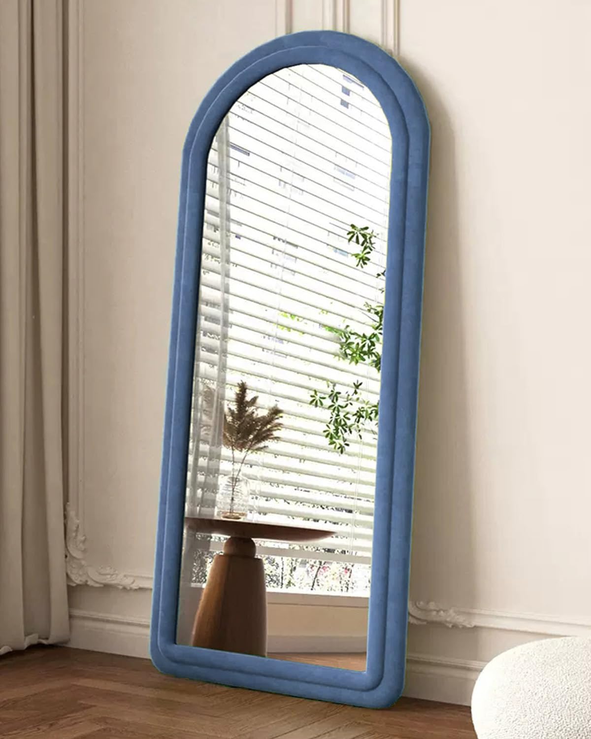 Full Length Floor Mirror with Arched Flannel Frame - 63