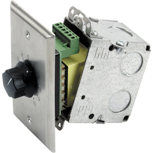 10W Single Gang Stainless Steel 70V Commercial Volume Control Attenuator - Perfect for Restaurants, Retail Stores and Office Sound Systems