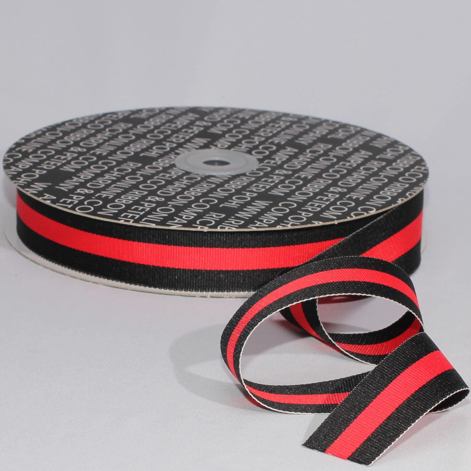 Premium Black and Red Striped Grosgrain Ribbon 1 Inch x 55 Yards - Decorative Craft Ribbon for Gift Wrapping, DIY Projects, Hair Bows, Scrapbooking and Party Decorations