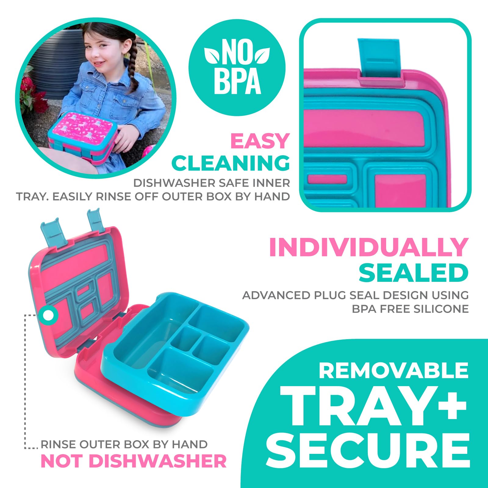 Insulated Bento Lunch Box for Kids with 5 Compartments, BPA-Free Removable Tray & Ice Pack - Unicorn Design for School, Daycare & Travel | Includes Water Bottle & Snack Container | Perfect for Preschoolers & Toddlers