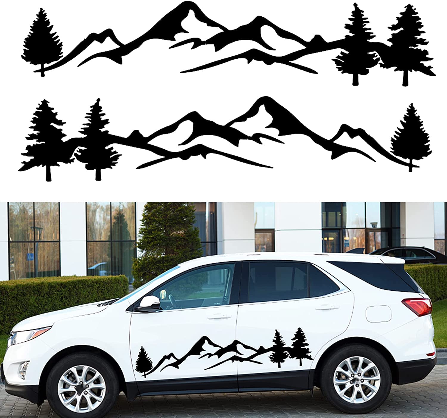 Premium Large Car Stickers Set - Mountain & Tree Vinyl Decals for SUV, Truck, RV, Pickup - Durable Automotive Graphics for Doors & Body - Cool Black Decoration for Men (Perfect for Off-Road Adventures & Outdoor Enthusiasts)