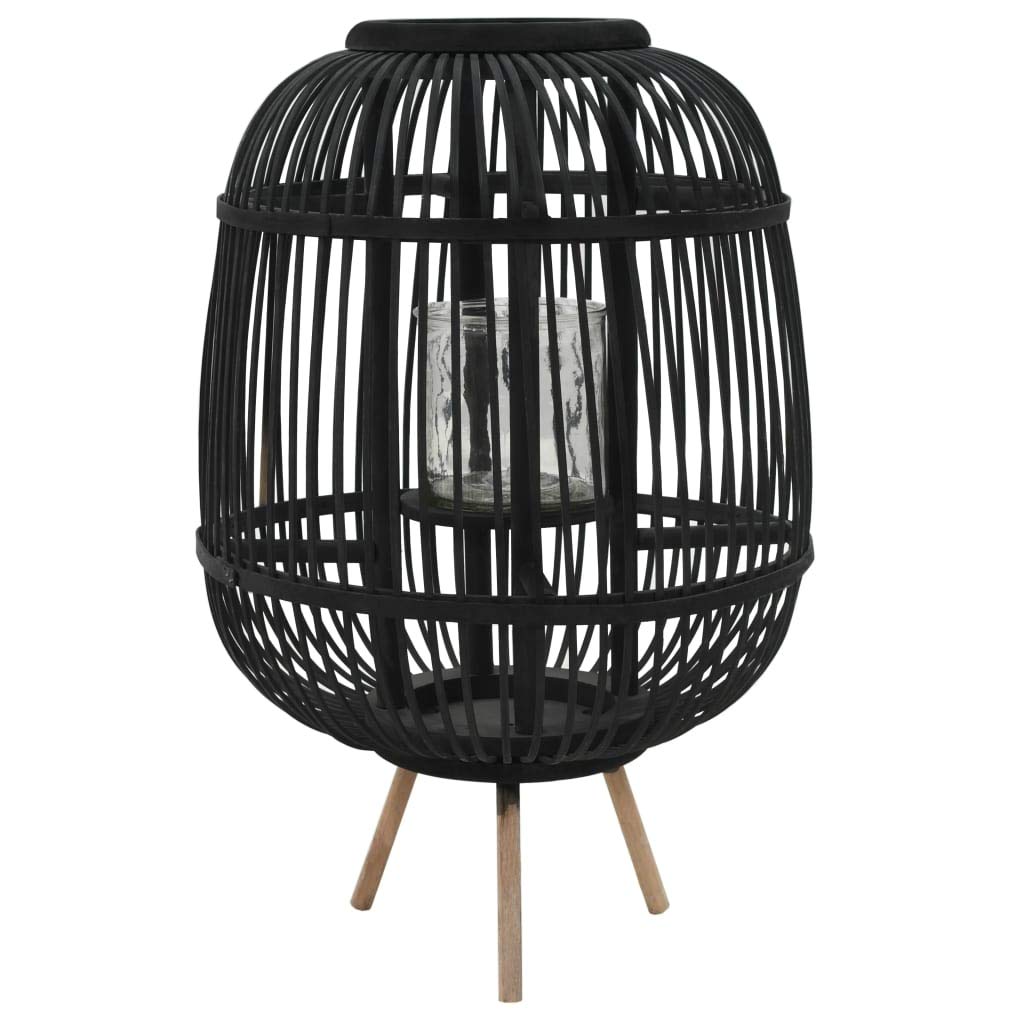 FAMIROSA Black Bamboo Freestanding Candle Lantern Holder - Outdoor Garden Decor, Patio Lighting, Wedding Centerpiece, Rustic Home Decoration