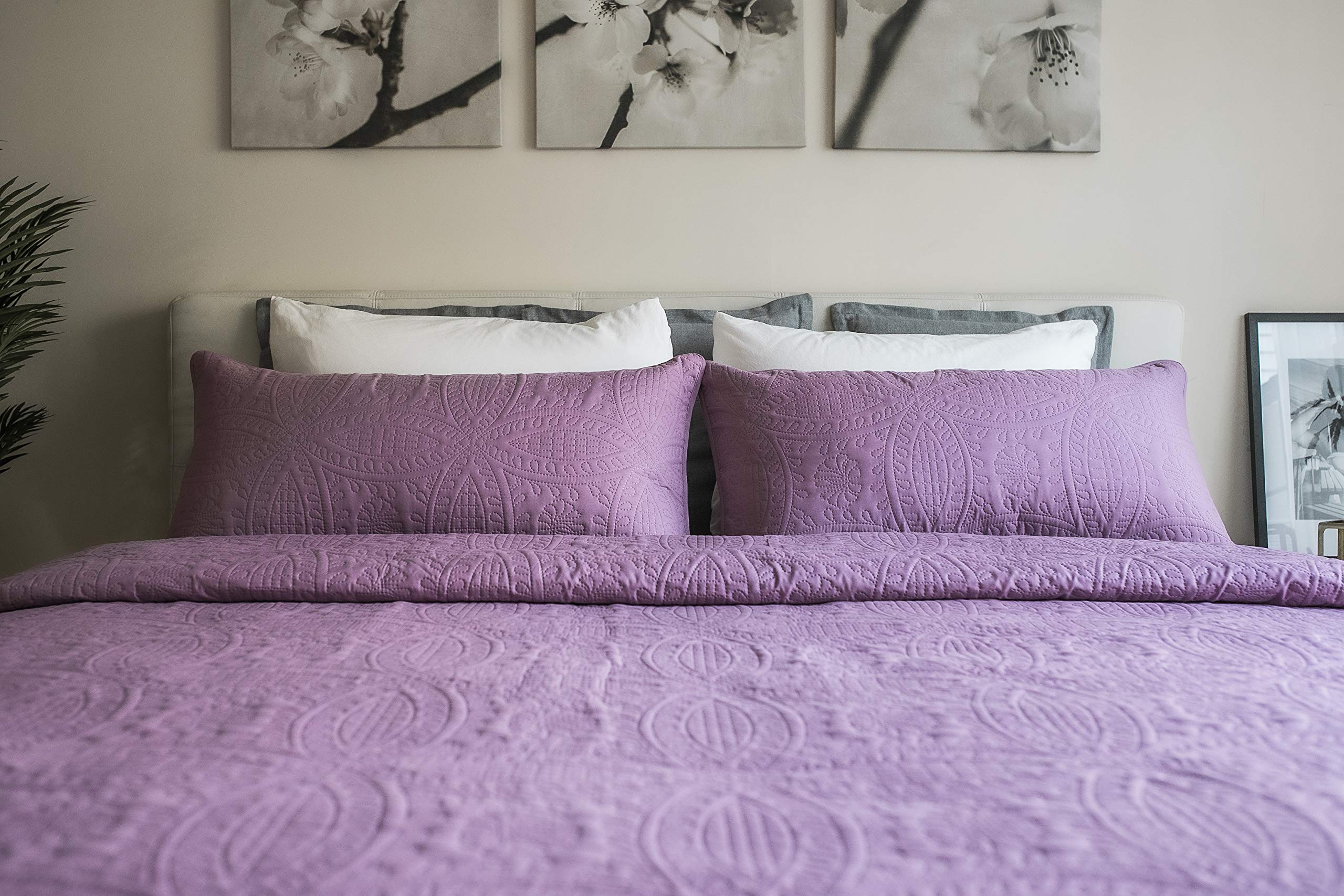 Mezzati Purple Jasper Quilt Set - King/Cal King - Brushed Microfiber Bedding for Luxurious Comfort