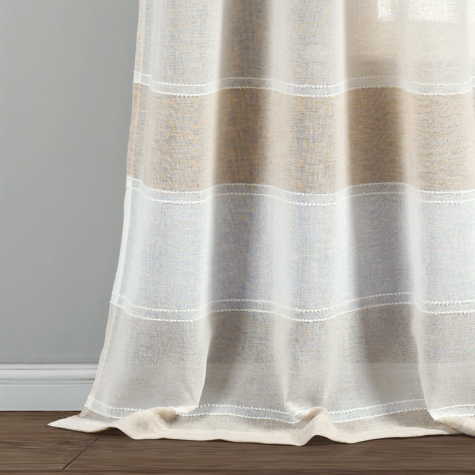Textured Stripe Grommet Sheer Window Curtain Panel Set - Light Filtering Modern Drapes for Living Room, Bedroom & Office - 2 Panels 84 Inch Length