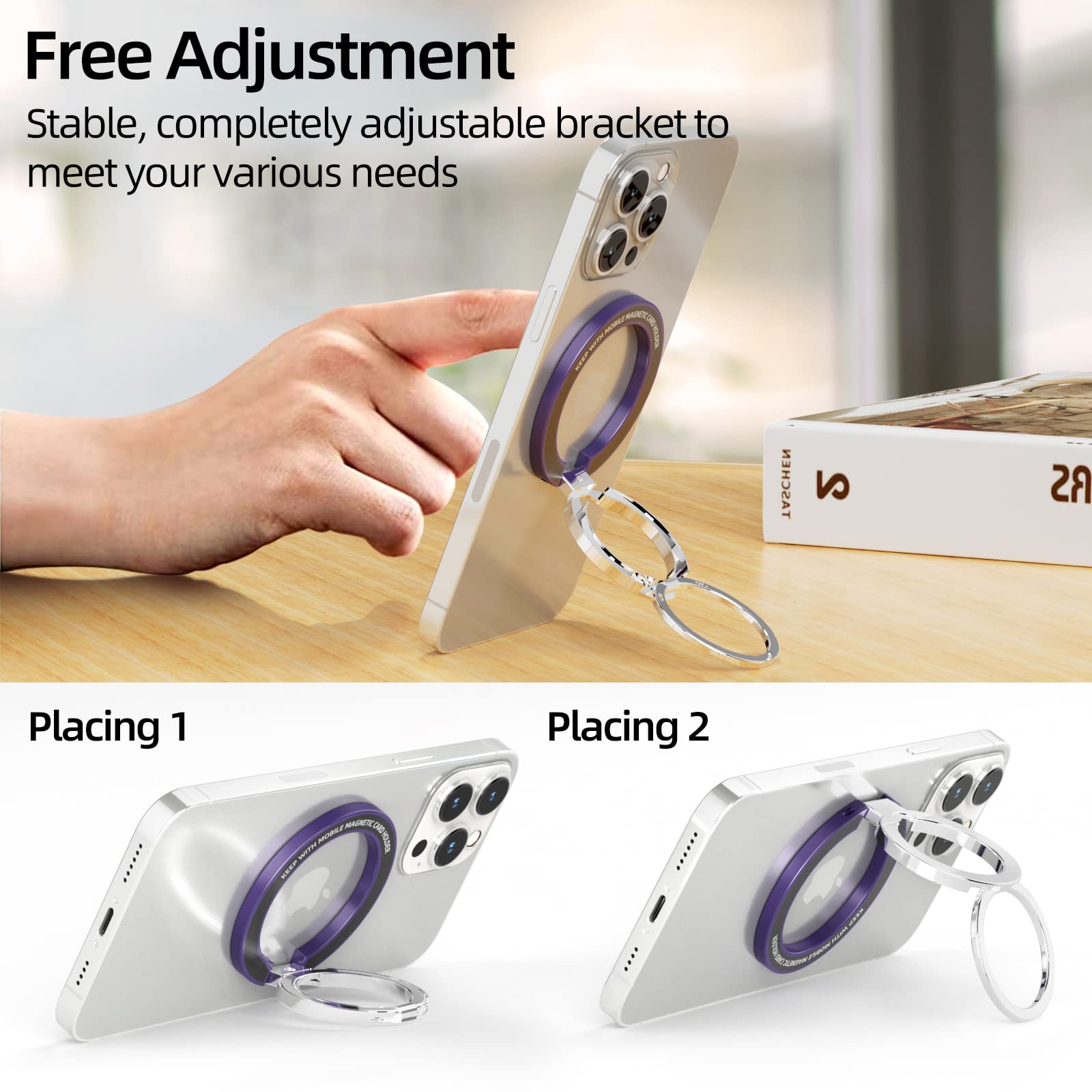 Magnetic Phone Ring Stand for MagSafe - Dark Purple Holder for iPhone 12/13/14 - Perfect for Hands-Free Viewing