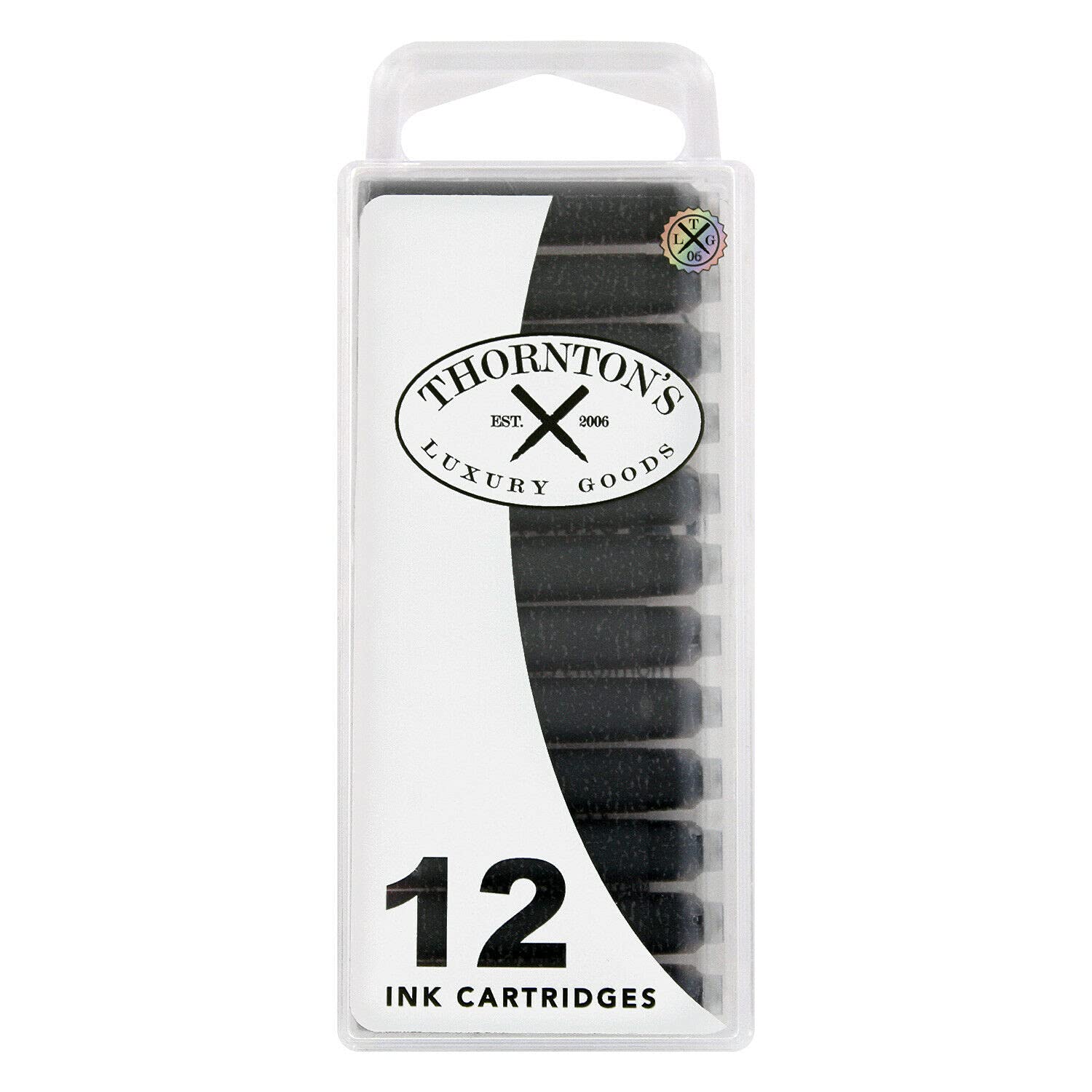 Thornton's Luxury Fountain Pen Ink Cartridges - Pack of 12 Standard International Short Refills in Ultimate Gray | pH Neutral Ink for All Brand Calligraphy Pens | Perfect for Professional Writing, Journaling & Gift Giving