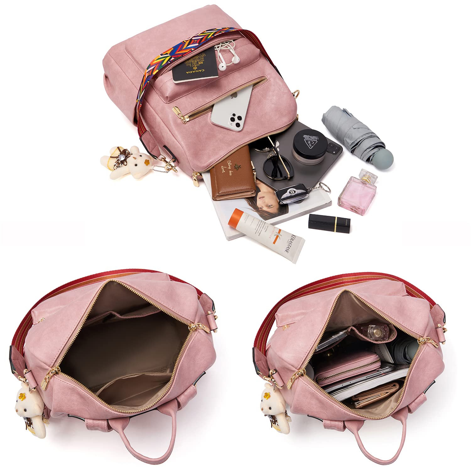 Soperwillton Women's PU Leather Backpack Purse - 2pcs Set for Travel & Daily Use