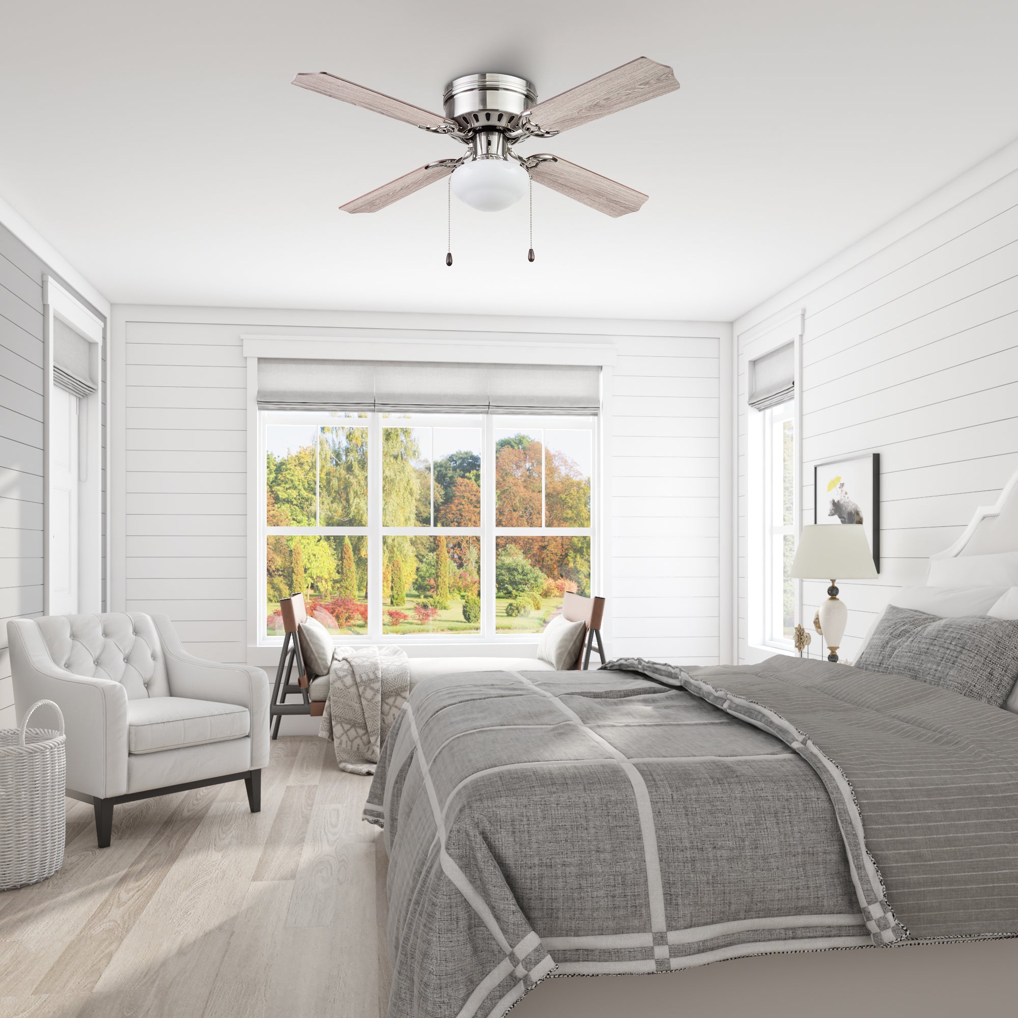 42 Inch Cherry Hill Brushed Nickel Ceiling Fan with Pull Chain - Perfect for Living Room, Bedroom, and Office Cooling