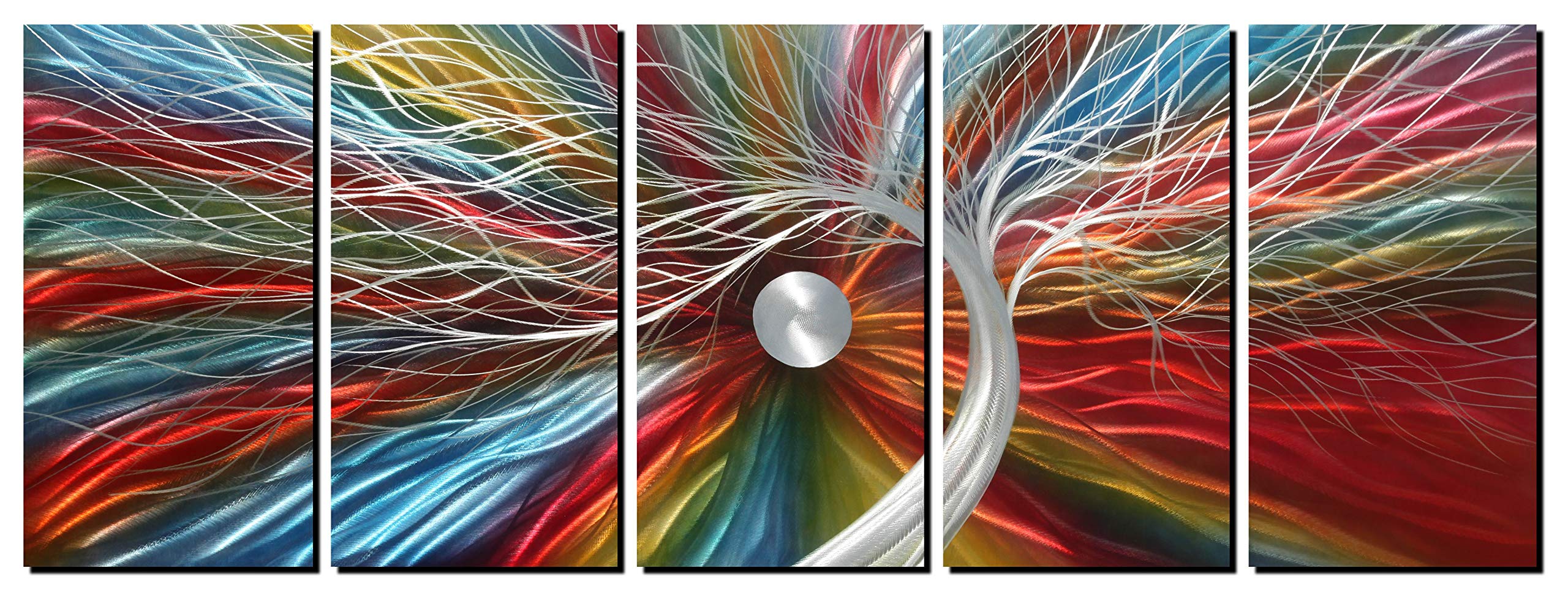 Handcrafted Metal Wall Art - Colorful Abstract Tree Design, Modern Contemporary Aluminum Sculpture for Indoor & Outdoor Décor, 5 Panels 64x24 Inches | Perfect for Living Room, Bedroom, Office & Garden Decoration
