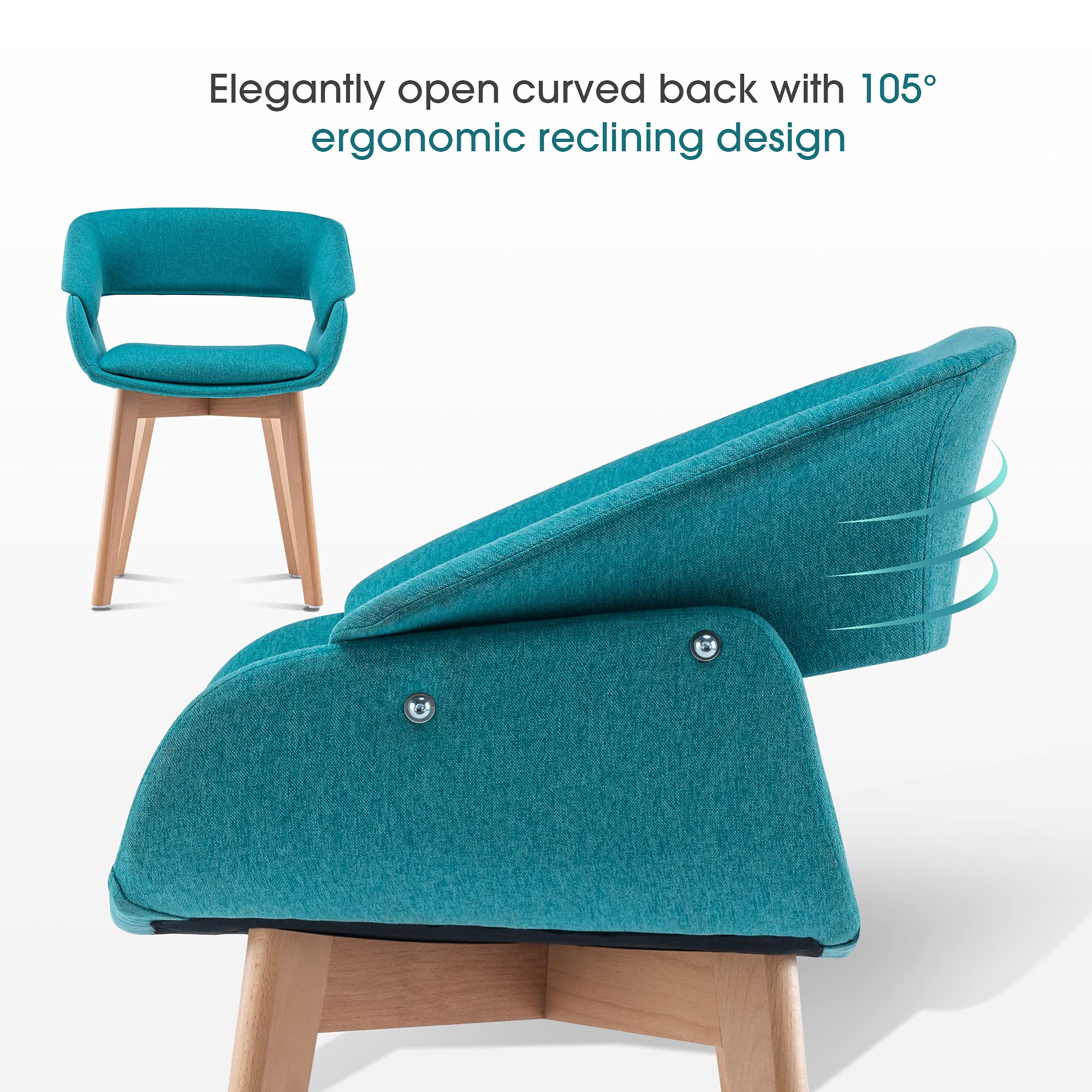 Mid-Century Modern Dining Chairs Set of 2 - Upholstered Accent Armchairs with Solid Wood Legs & Linen Fabric for Living Room, Dining Room, Guest Seating (Teal Blue with Cushions Included) - Perfect for Home Decor, Dinner Parties, and Cozy Reading Nooks