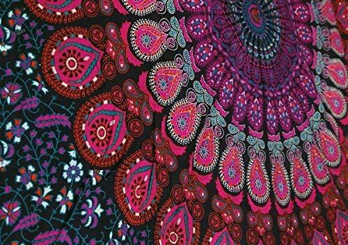 GDONLINE Large Lavender Indian Mandala Tapestry - Bohemian Peacock Feather Wall Hanging, Psychedelic Wall Art for Dorm Decor, Beach Throw, Meditation Room & Festival Decor (90x84 Inches)