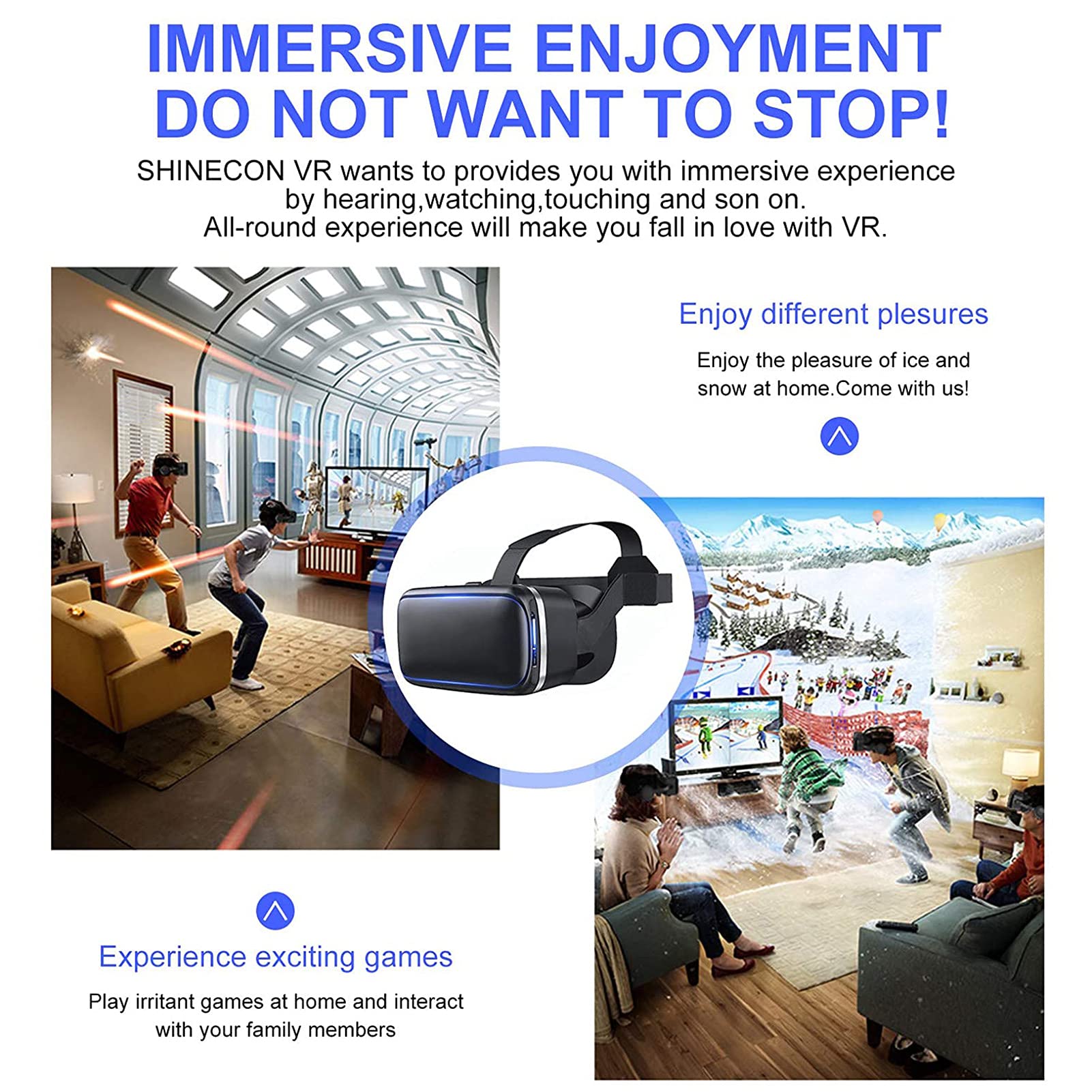 HTYQ 360° 3D VR Headset, Adjustable Virtual Reality Glasses for Kids & Adults - Compatible with iPhone & Android Phones (4.7-6.53 Inch) - Perfect for Gaming, Movies & Virtual Tours