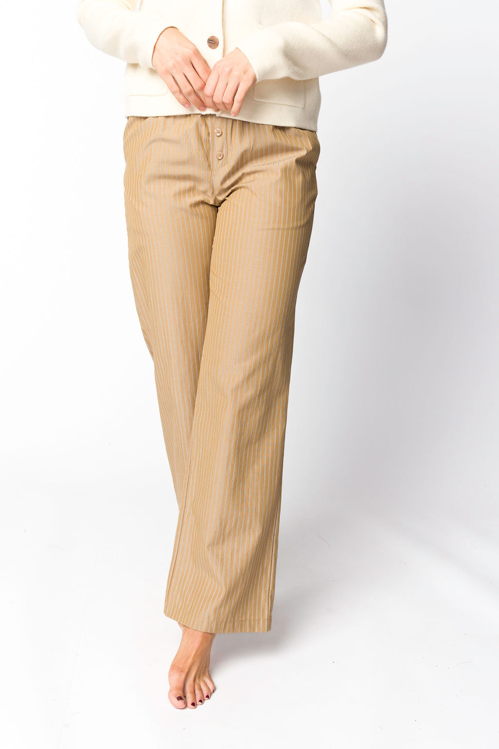 Michelle Striped Pajama Pants for Women - Soft Cotton Lounge Pants with Elastic Waist - Camel Color Sleepwear & Home Wear for Relaxing, Lounging, and Travel