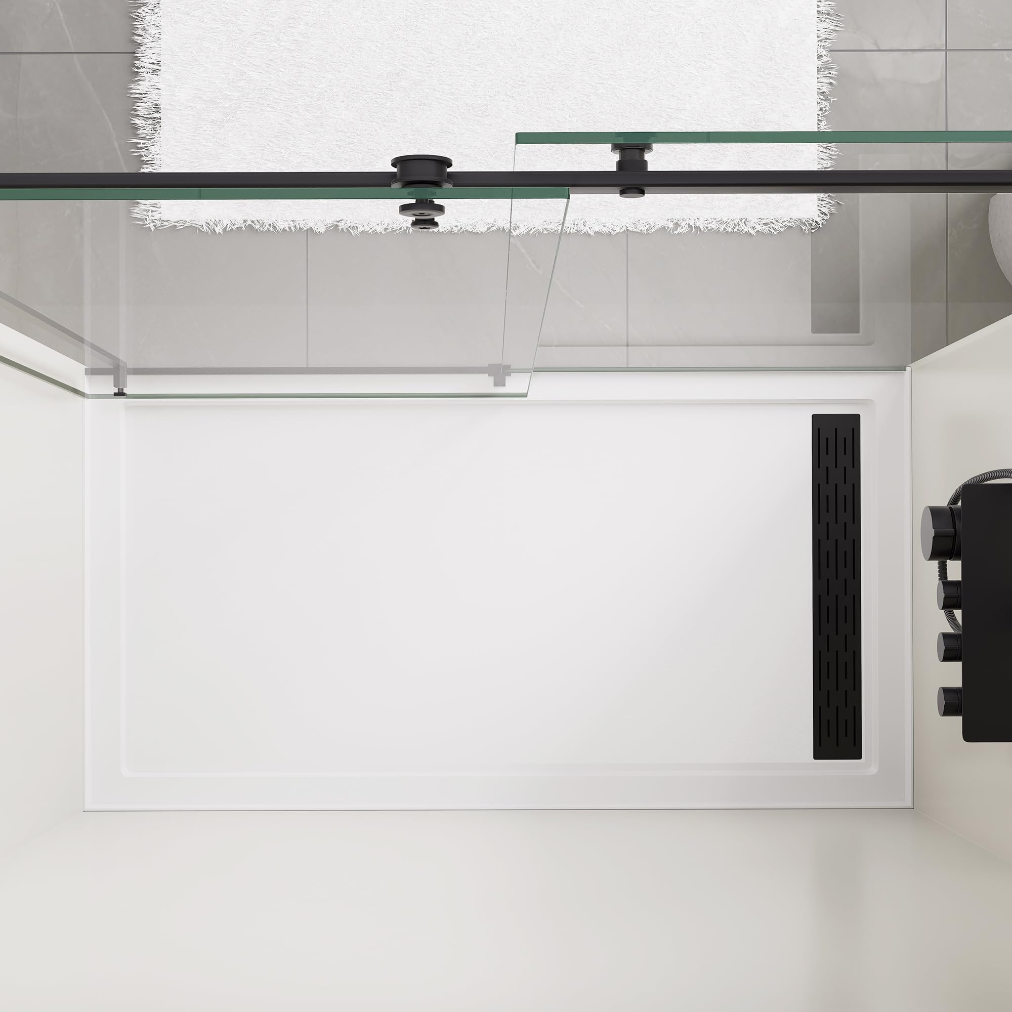 MORVANO 32 x 60 Inch Acrylic Shower Base with Single Threshold - Left Drain Location, Glossy White Shower Pan with Black Stainless Steel Cover - Perfect for Modern Bathroom Renovations and Small Space Solutions